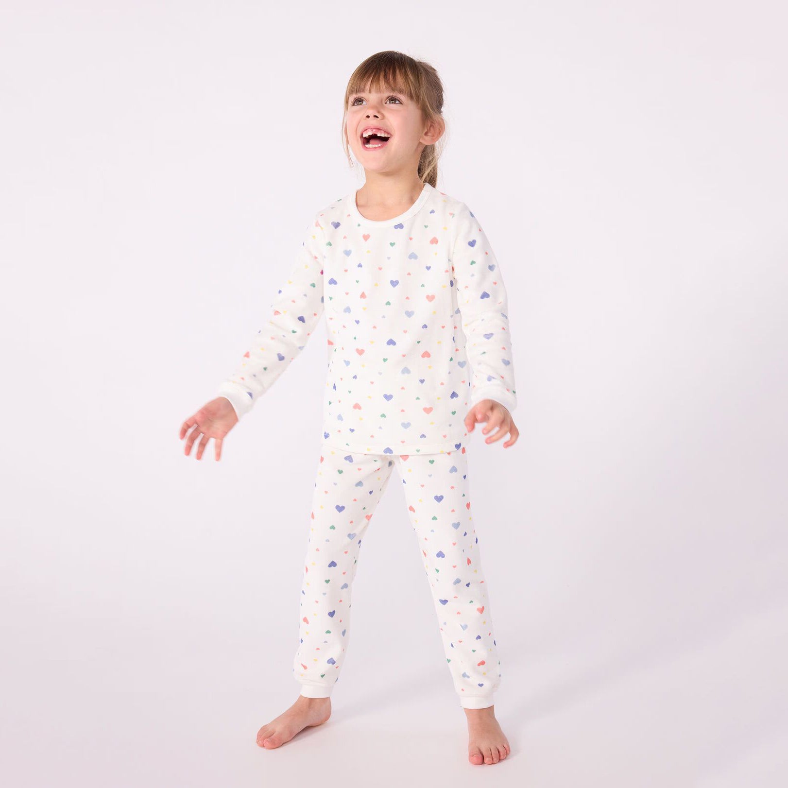 Girls White Heart Cotton Nightwear Set