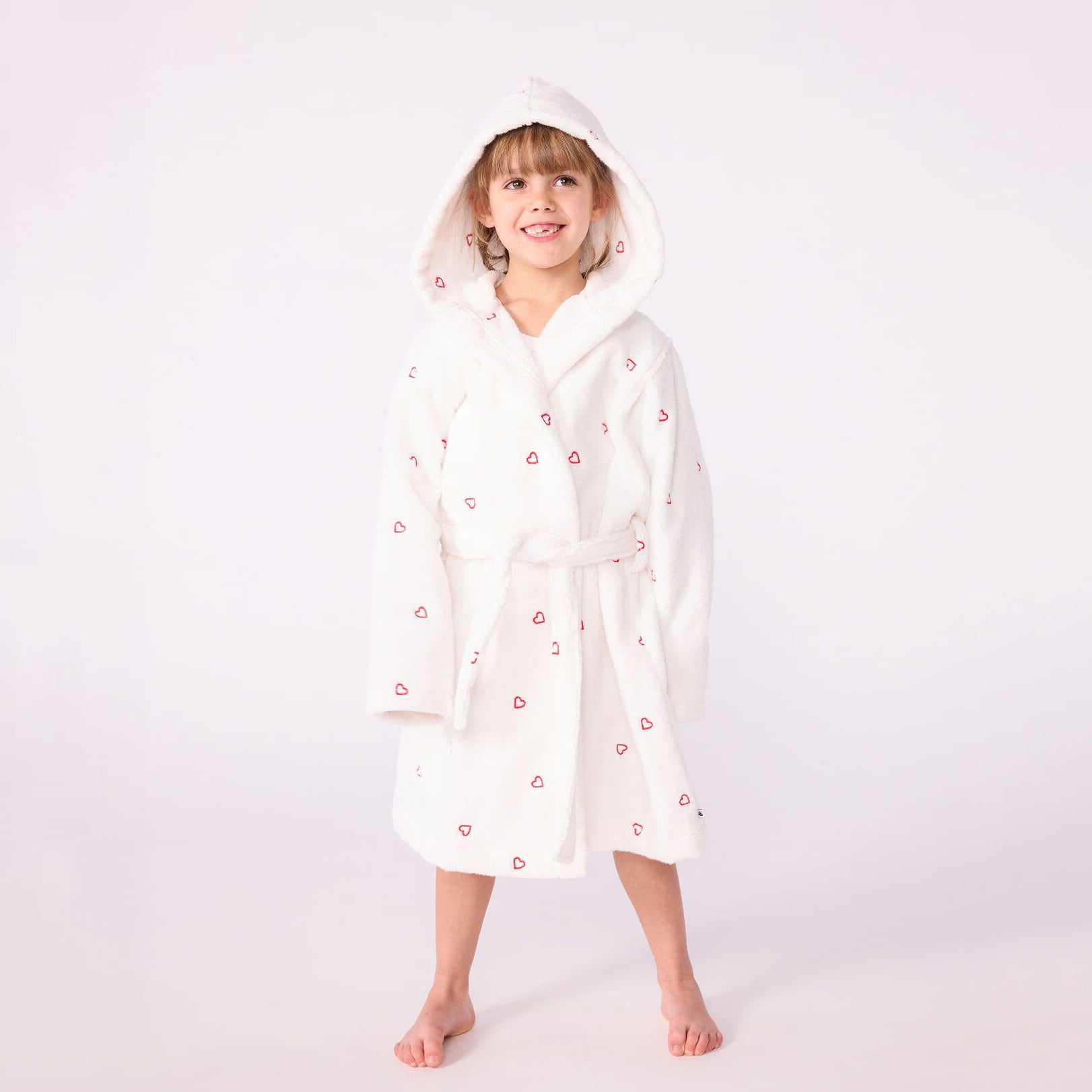 Girls White Heart Bathrobe