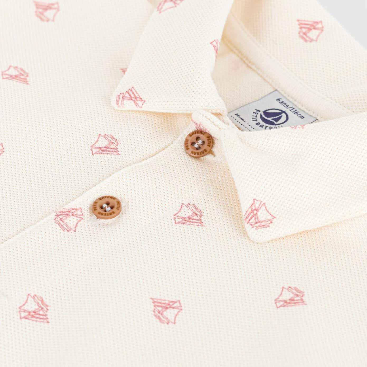 Boys White Printed Cotton Polo Shirt