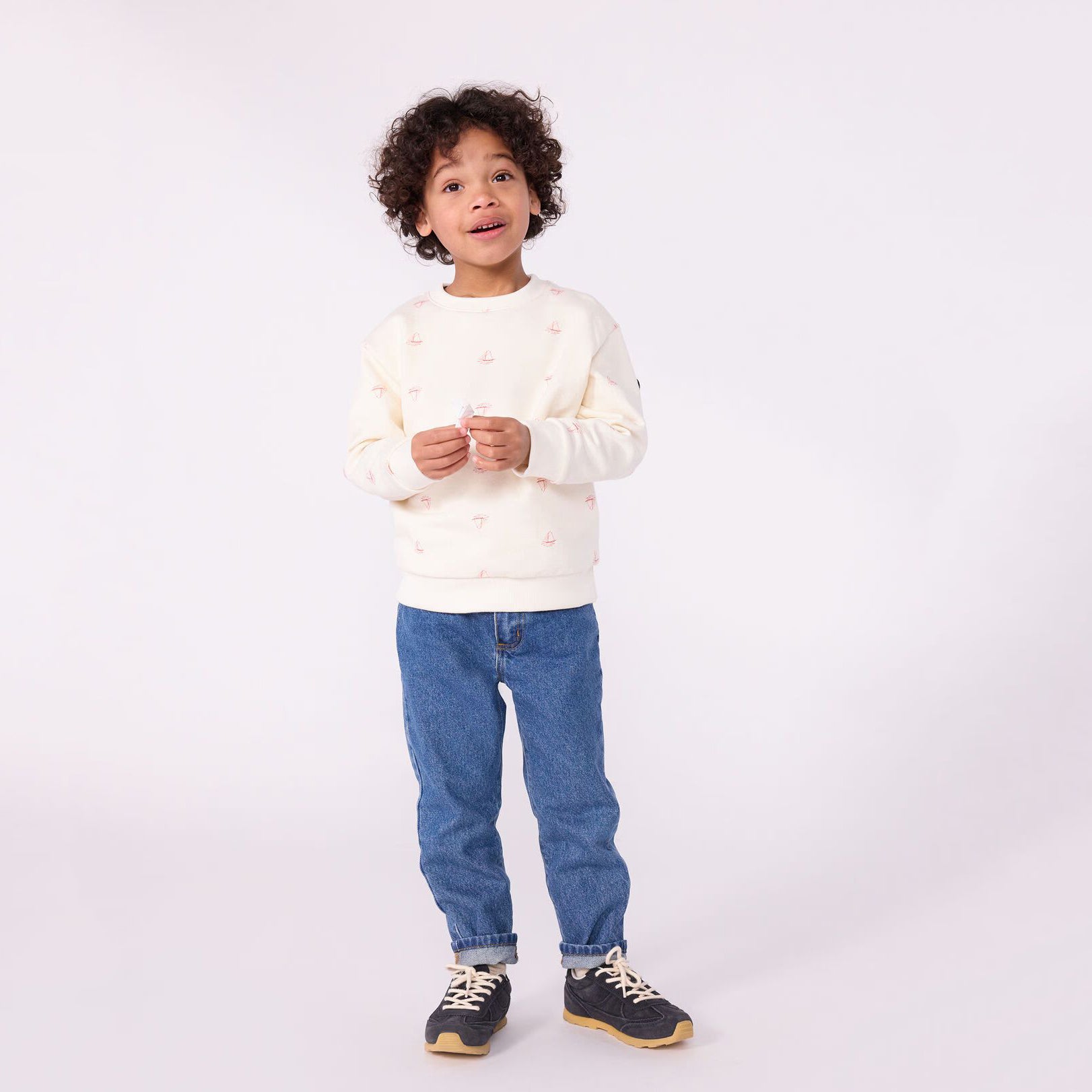 Boys & Girls White Printed Cotton Sweatshirt