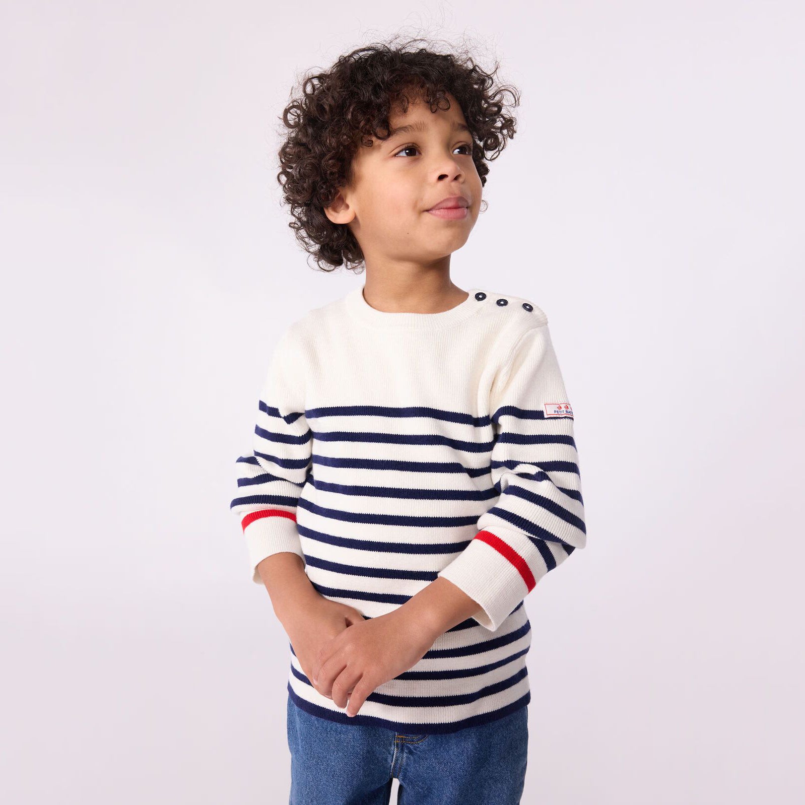 Boys White Stripes Wool Sweater