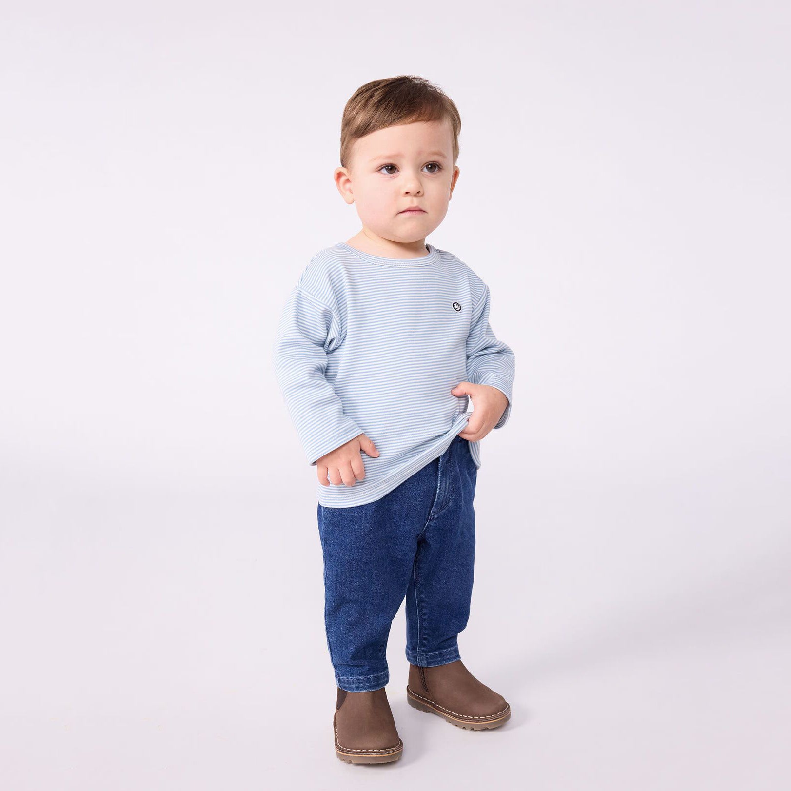 Baby Boys Light Blue Stripes Cotton T-Shirt