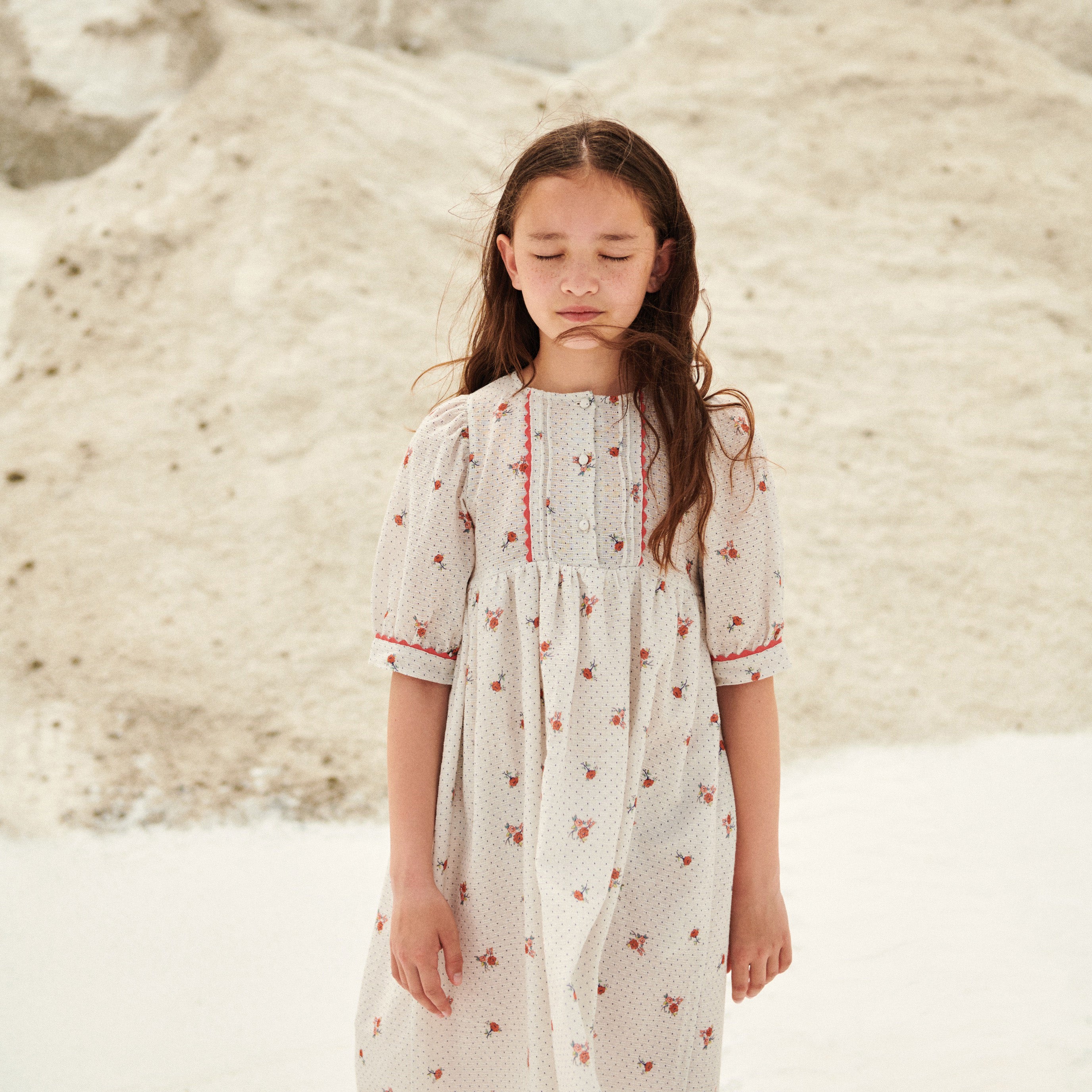 Girls White Floral Cotton Dress