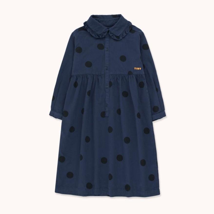 Girls Dark Navy Dots Dress