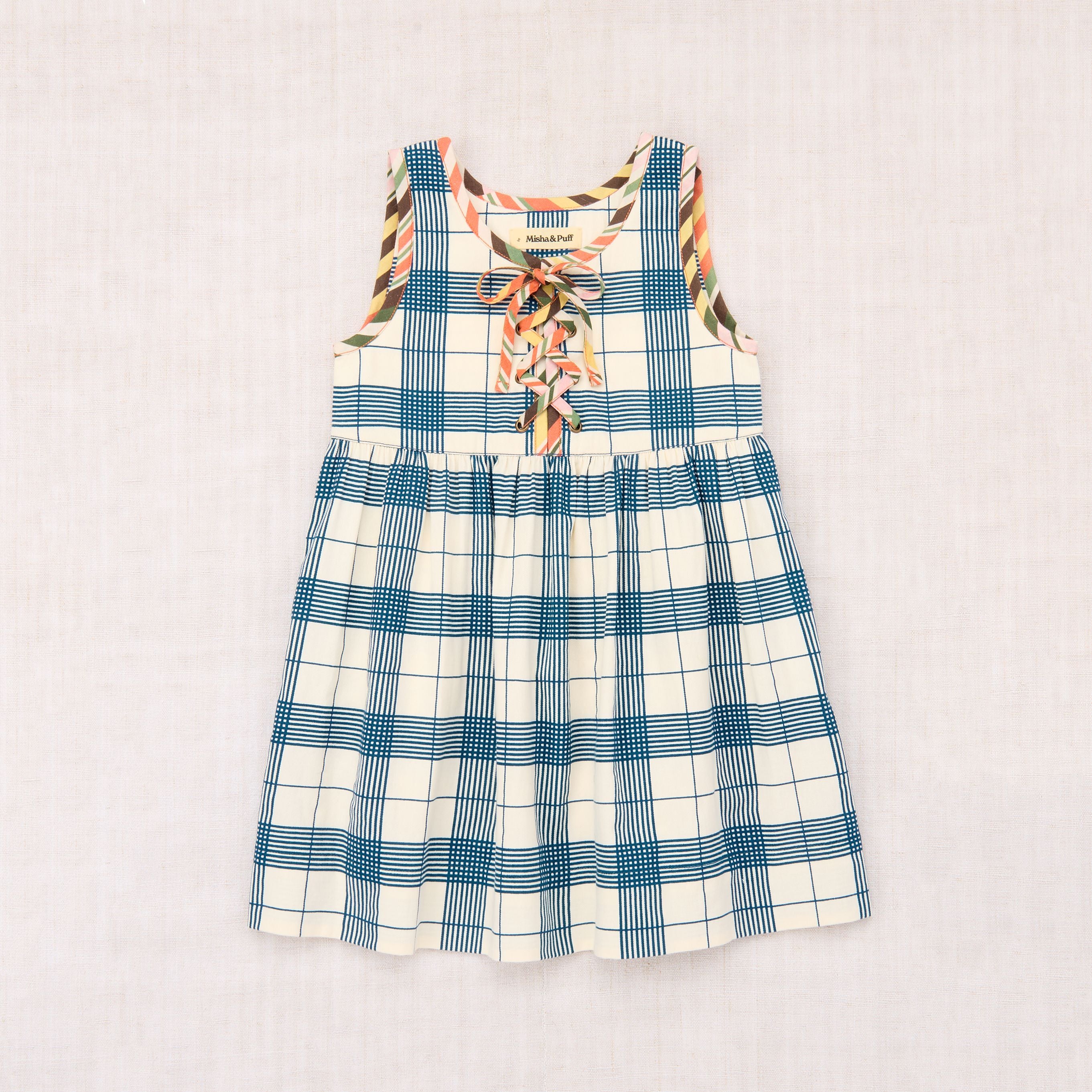 Girls Blue Check Cotton Dress