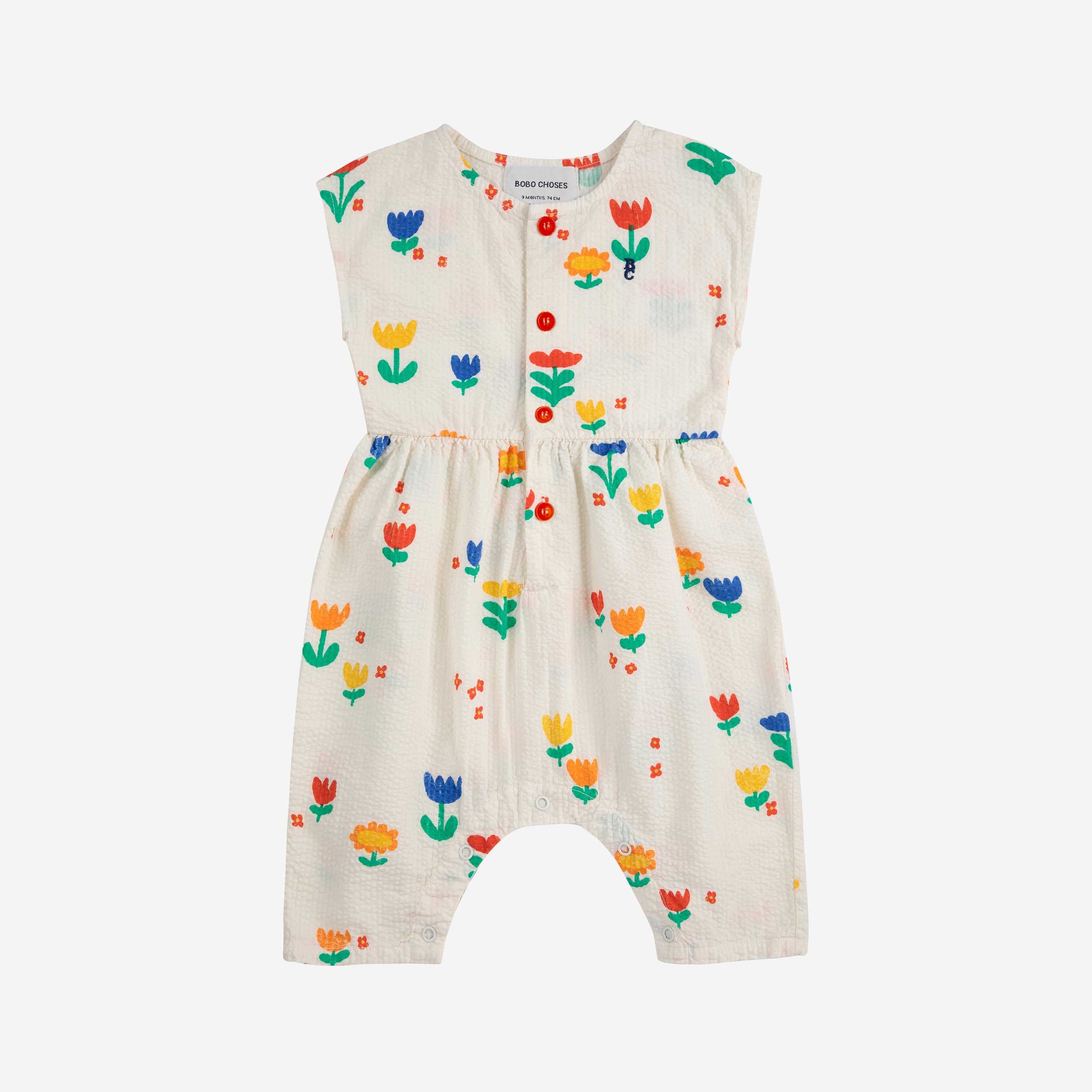 Baby Girls Offwhite Printed Flower Cotton Jumpsuit