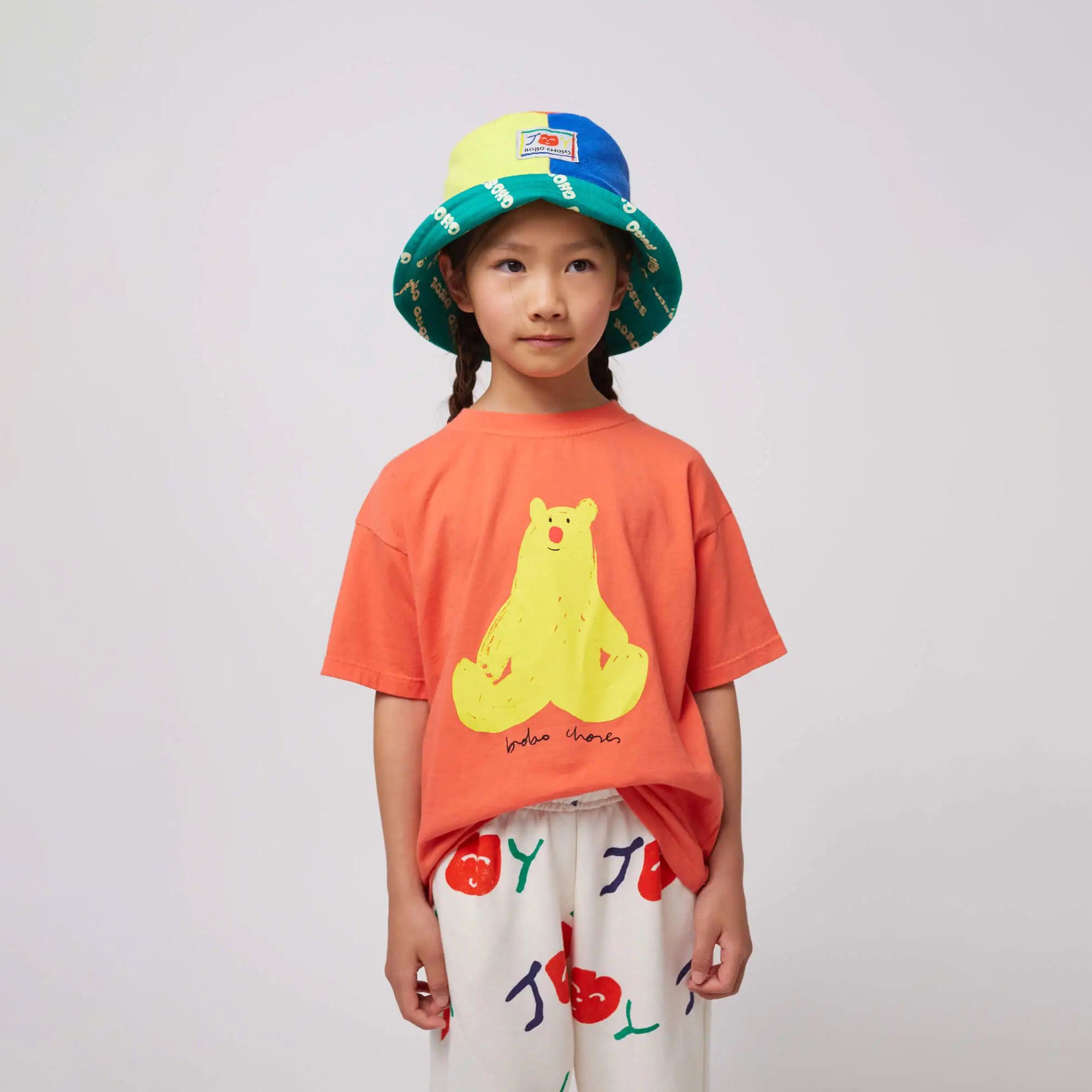 Boys & Girls Orange Hug Bear Printed Cotton T-Shirt