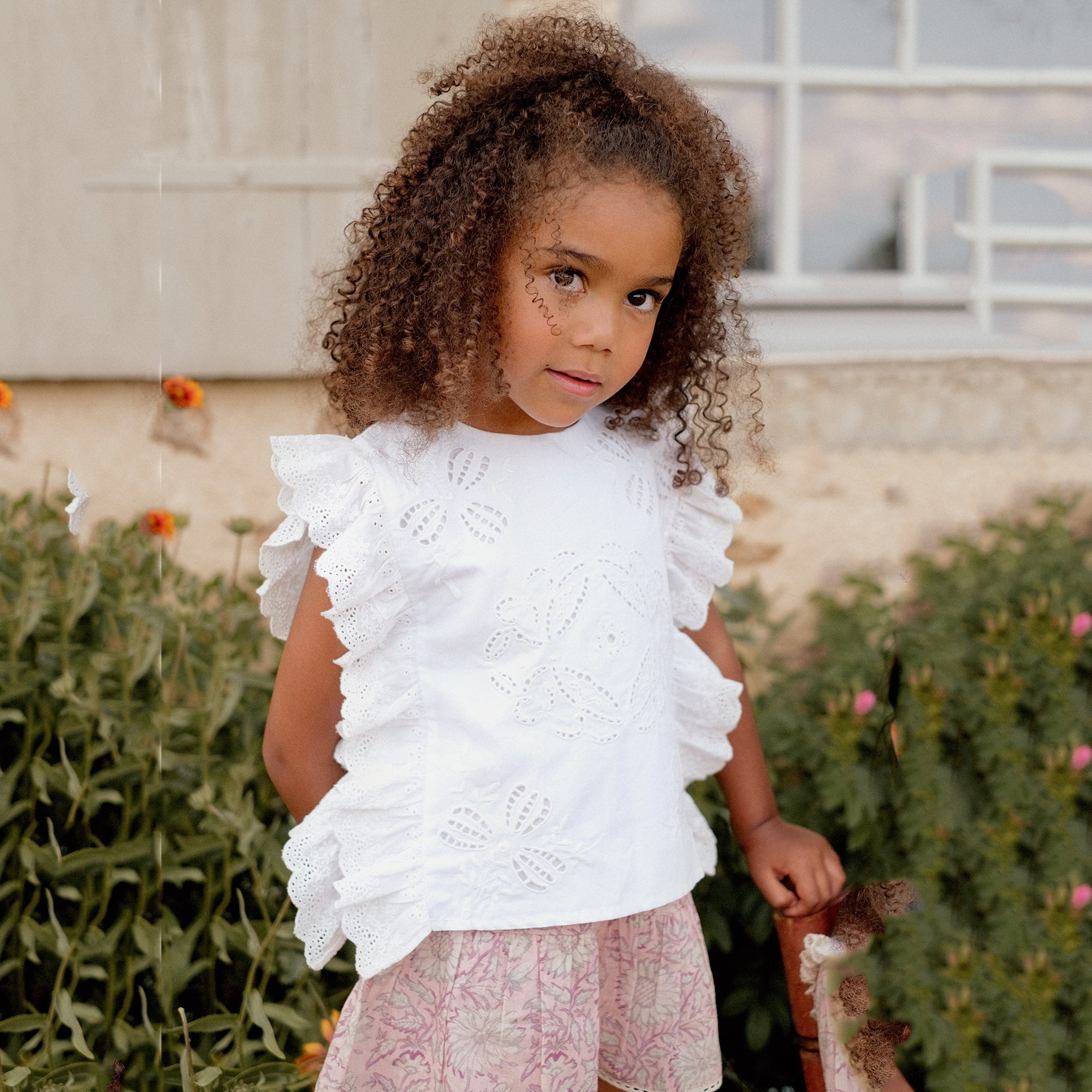 Girls White Embroidered Cotton Top