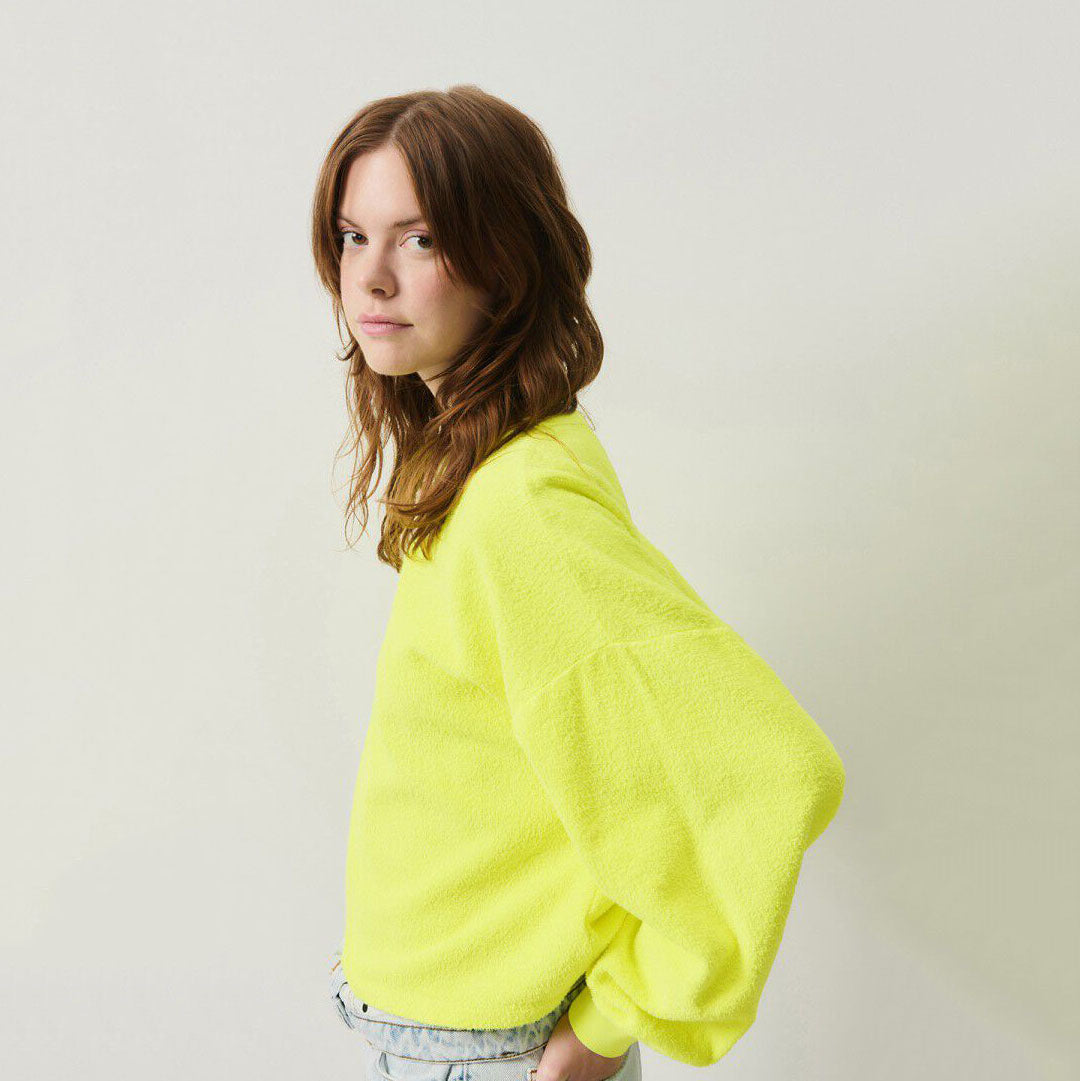 Women Fluo Yellow Cotton Sweatshirt