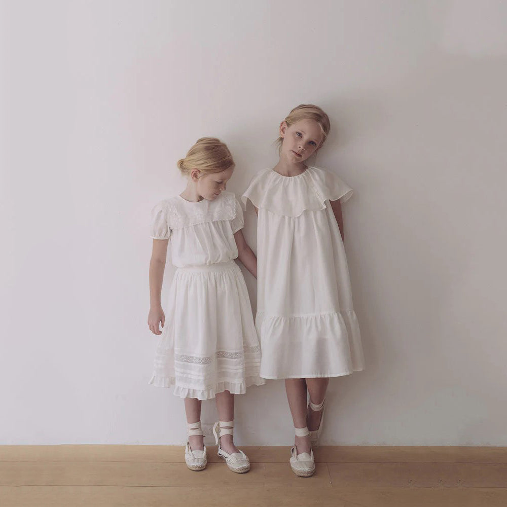 Girls White Cotton Skirt