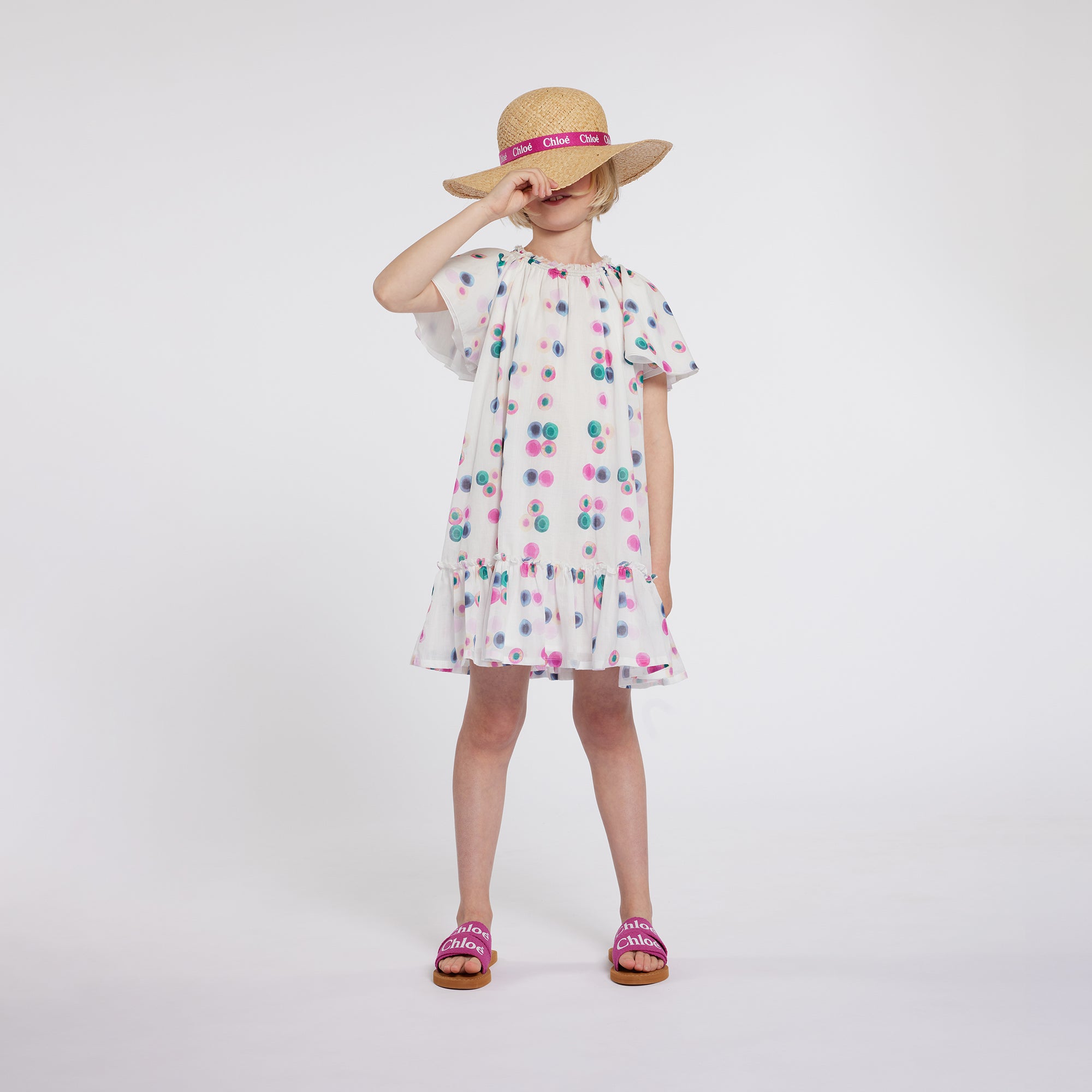 Girls Beige Straw Sun Hat