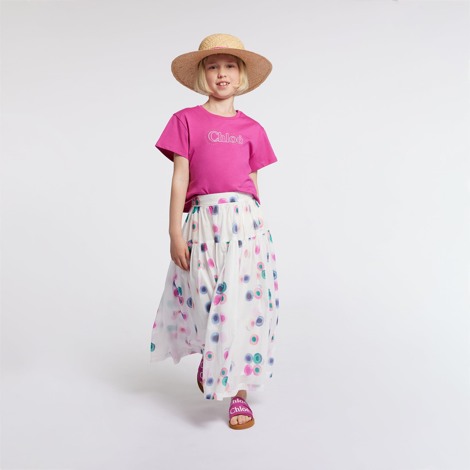 Girls Beige Straw Sun Hat