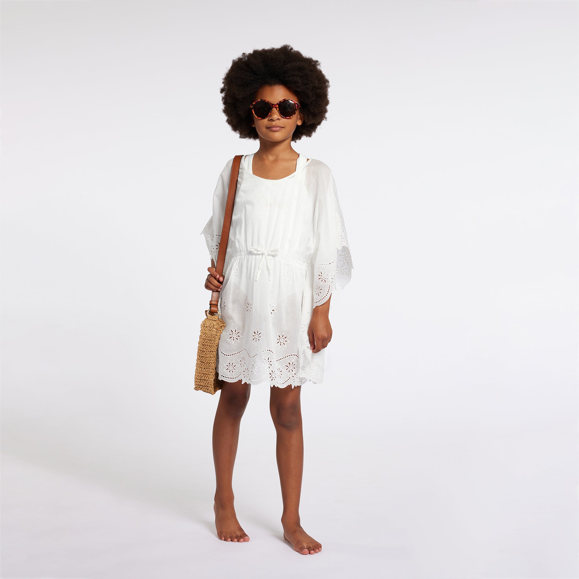 Girls White Embroidered Cotton Dress