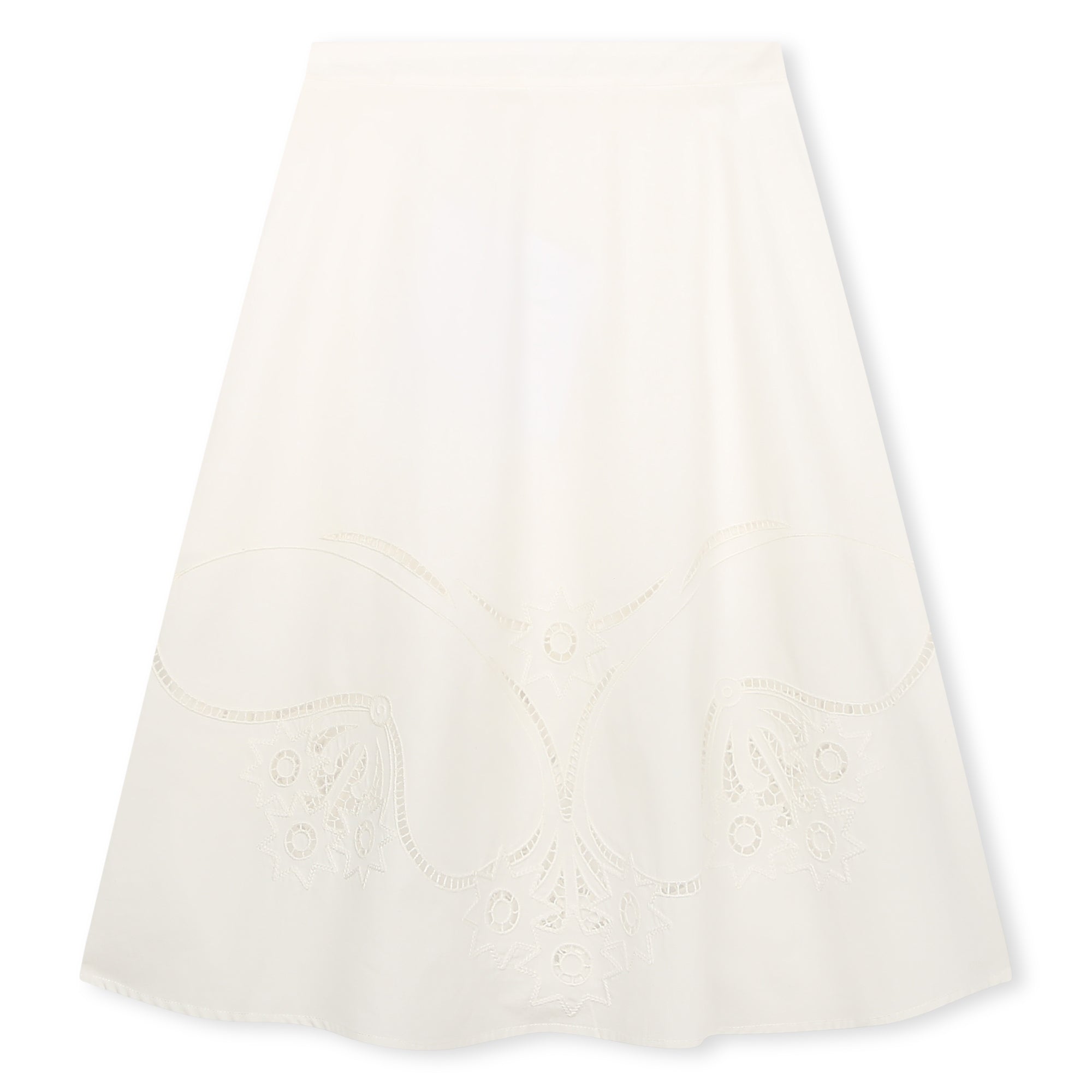 Girls White Embroidered Cotton Skirt