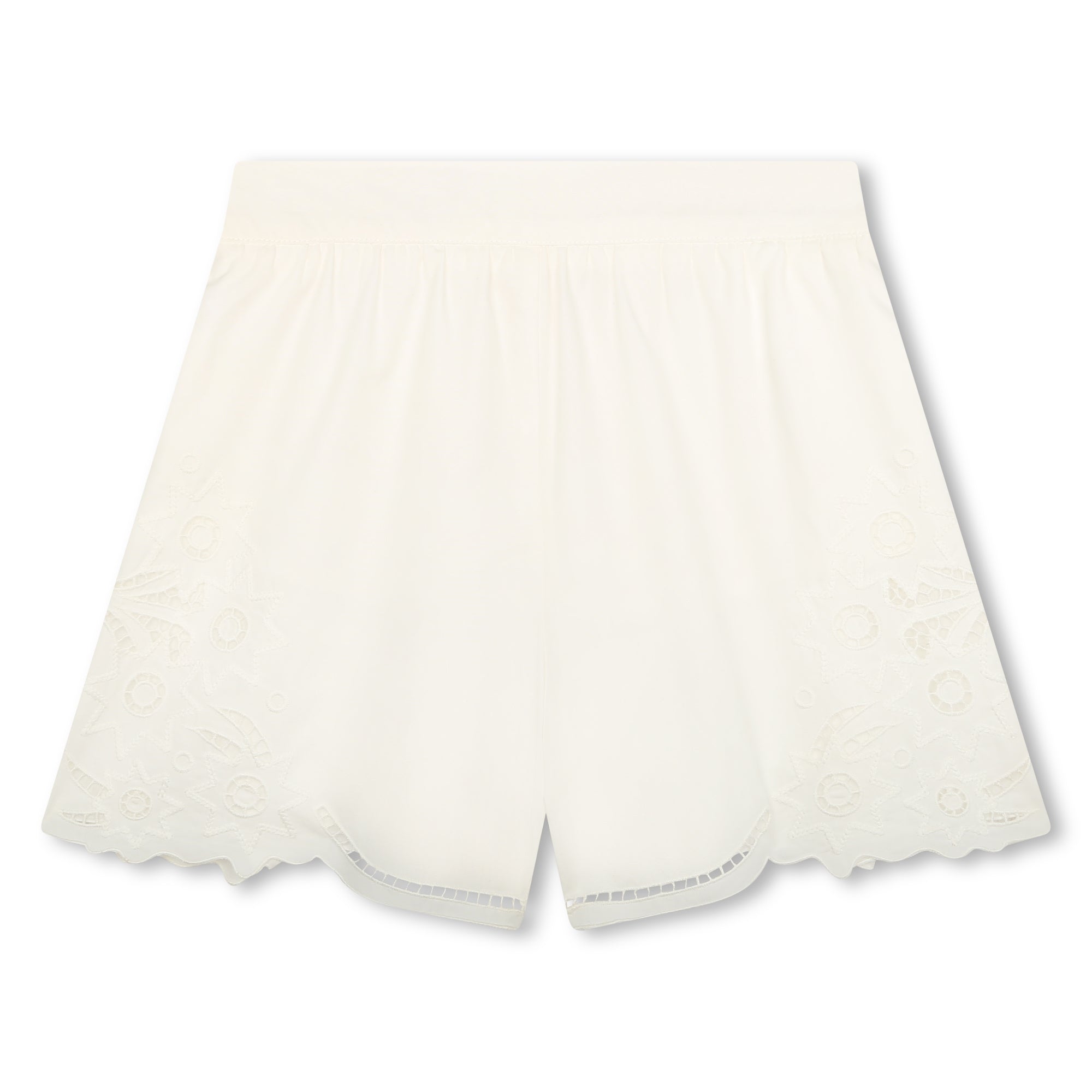 Girls White Embroidered Cotton Shorts