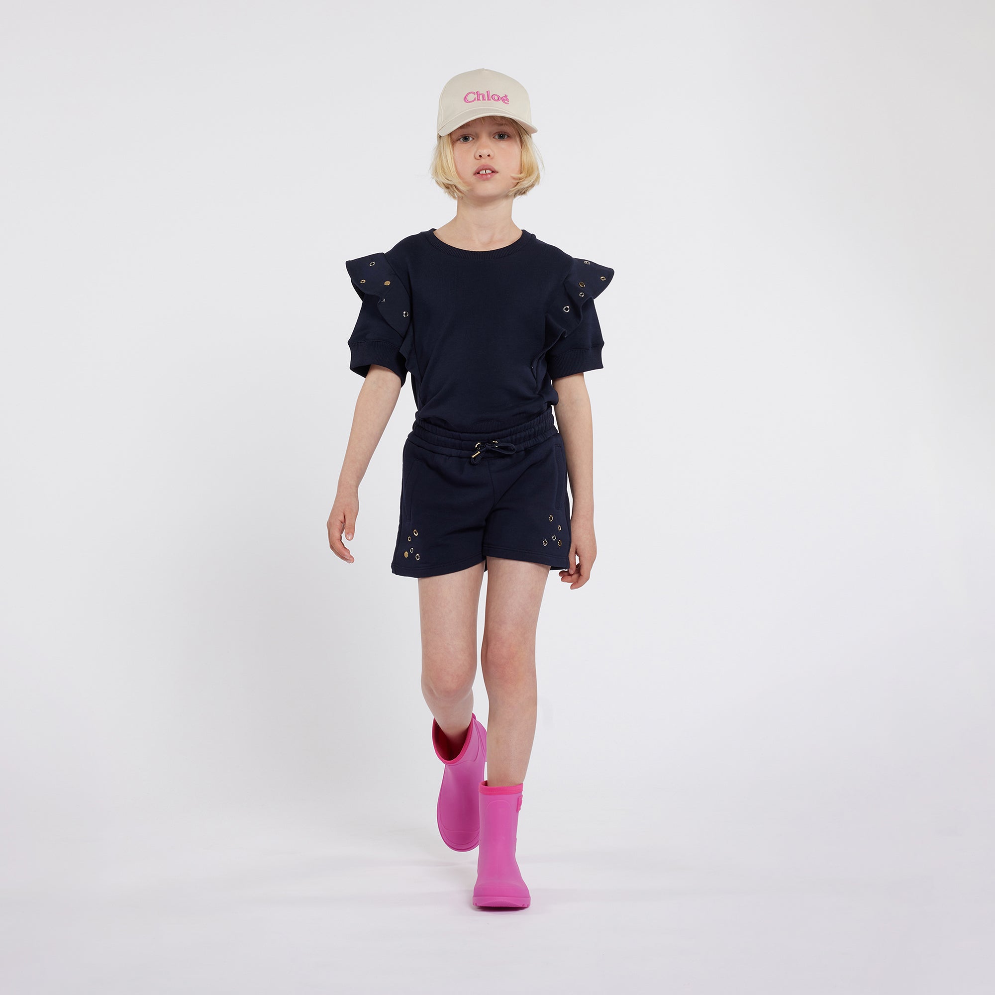 Girls Navy Cotton T-Shirt