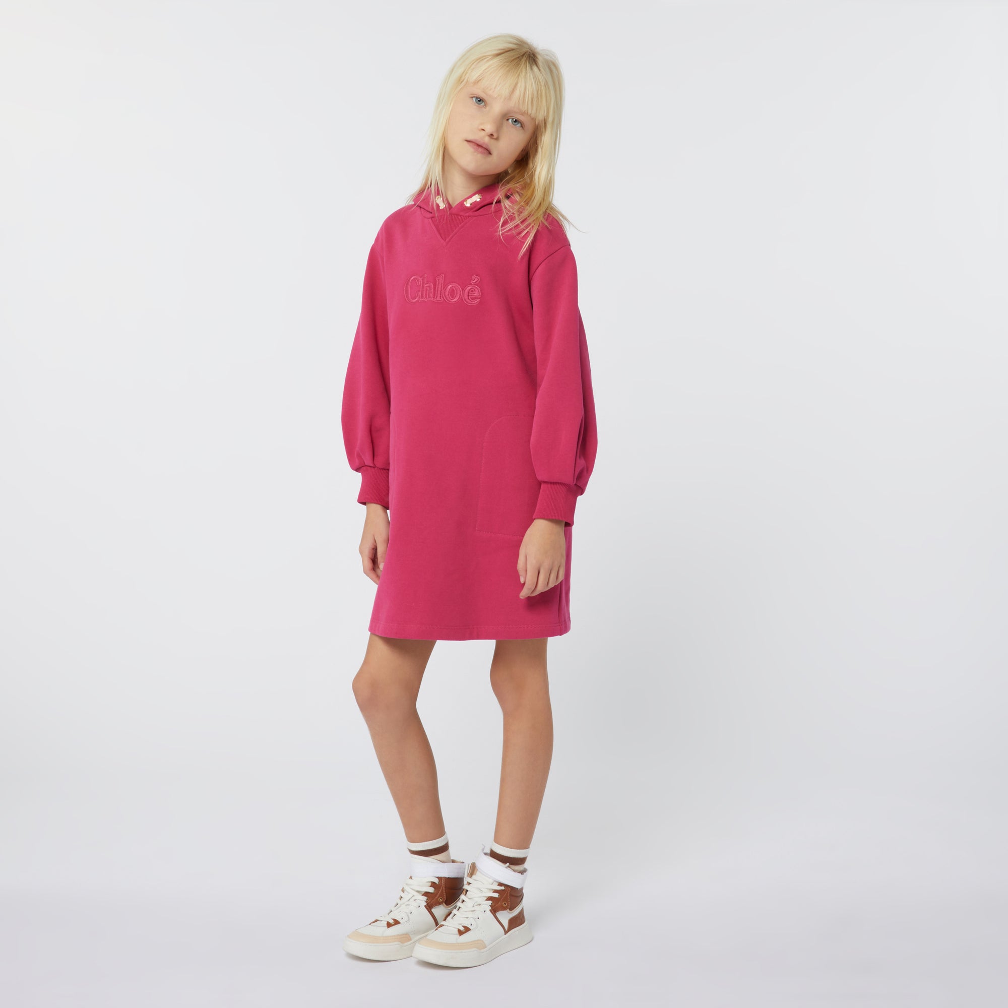 Girls Fuchsia Hooded Cotton Dress