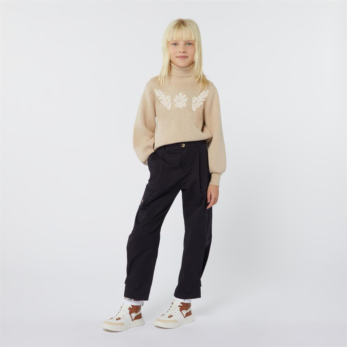 Girls Beige Turtleneck Sweater