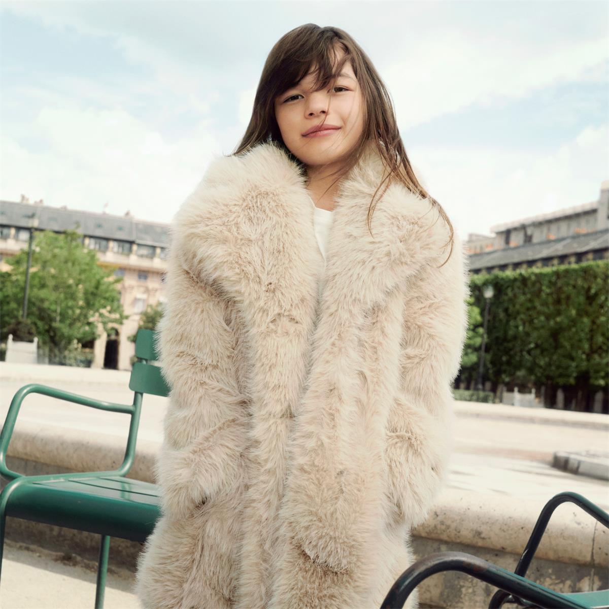 Girls Beige Fur Coat