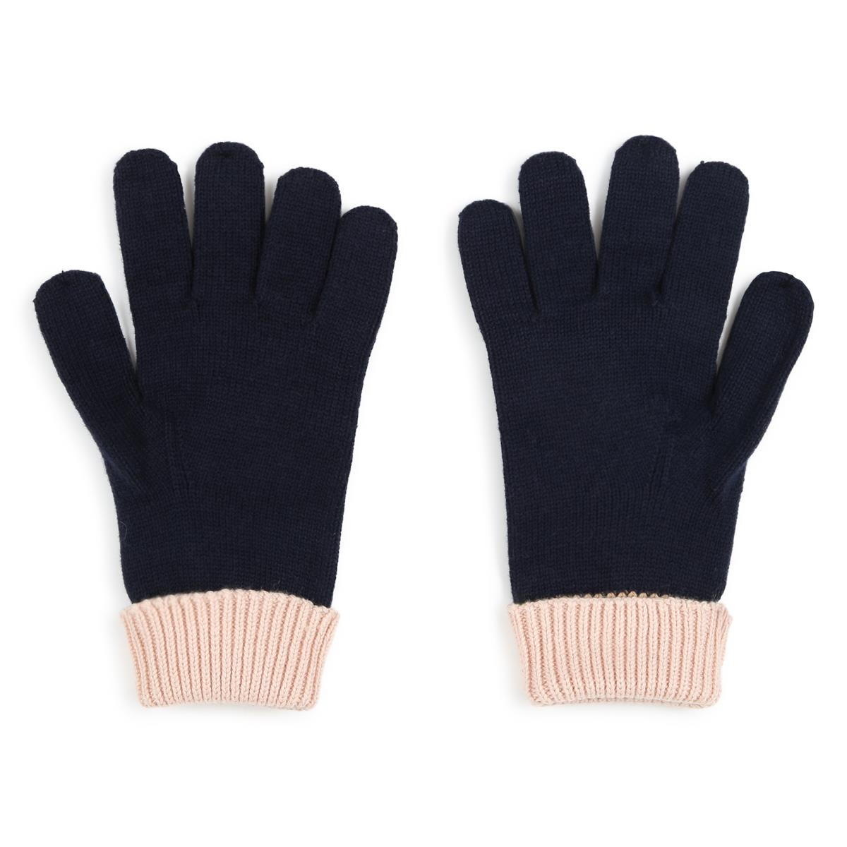 Girls Dark Blue Cotton Mittens