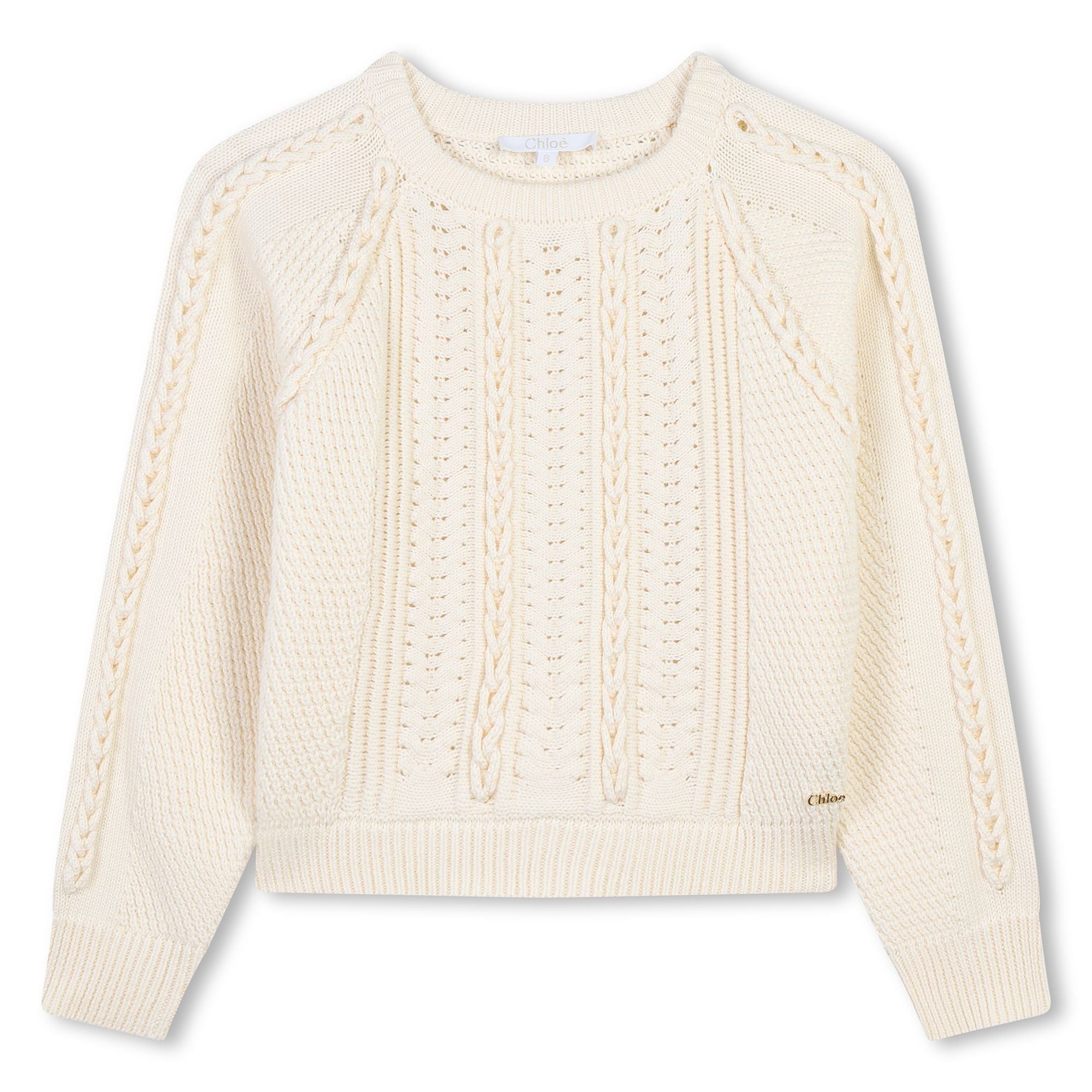 Girls White Cotton Knit Sweater