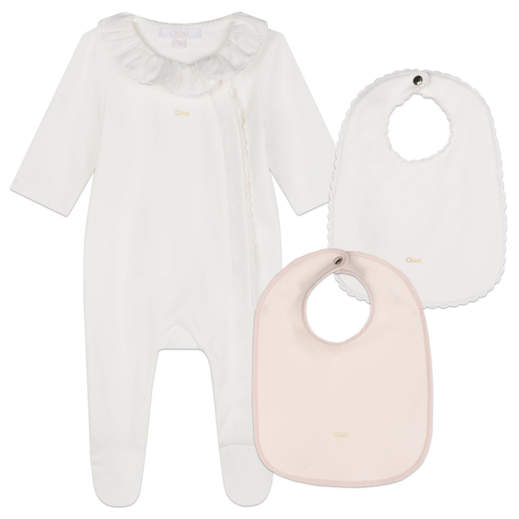 Baby Girls White Cotton Babysuit Set