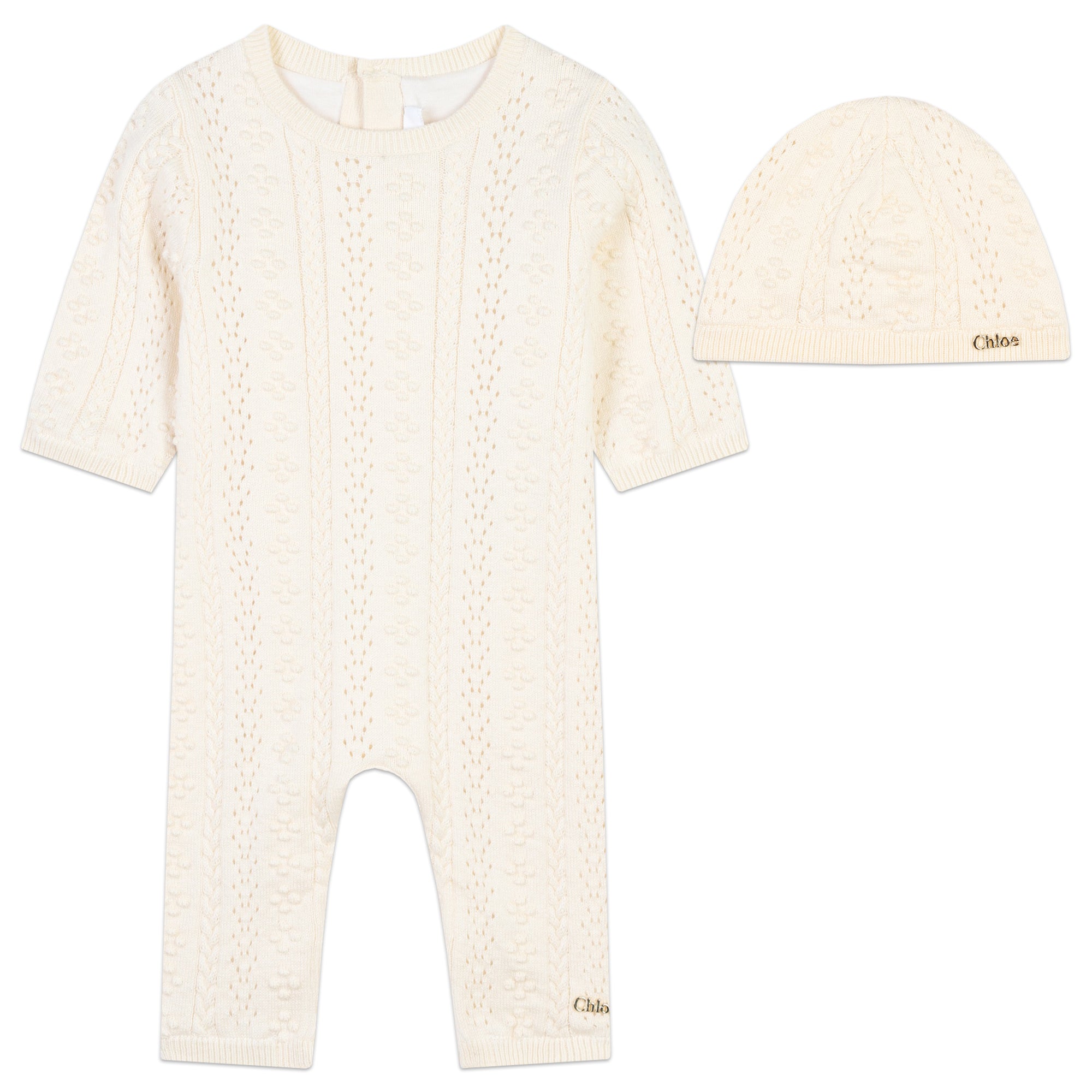 Baby Girls Beige Cotton Babysuit Set