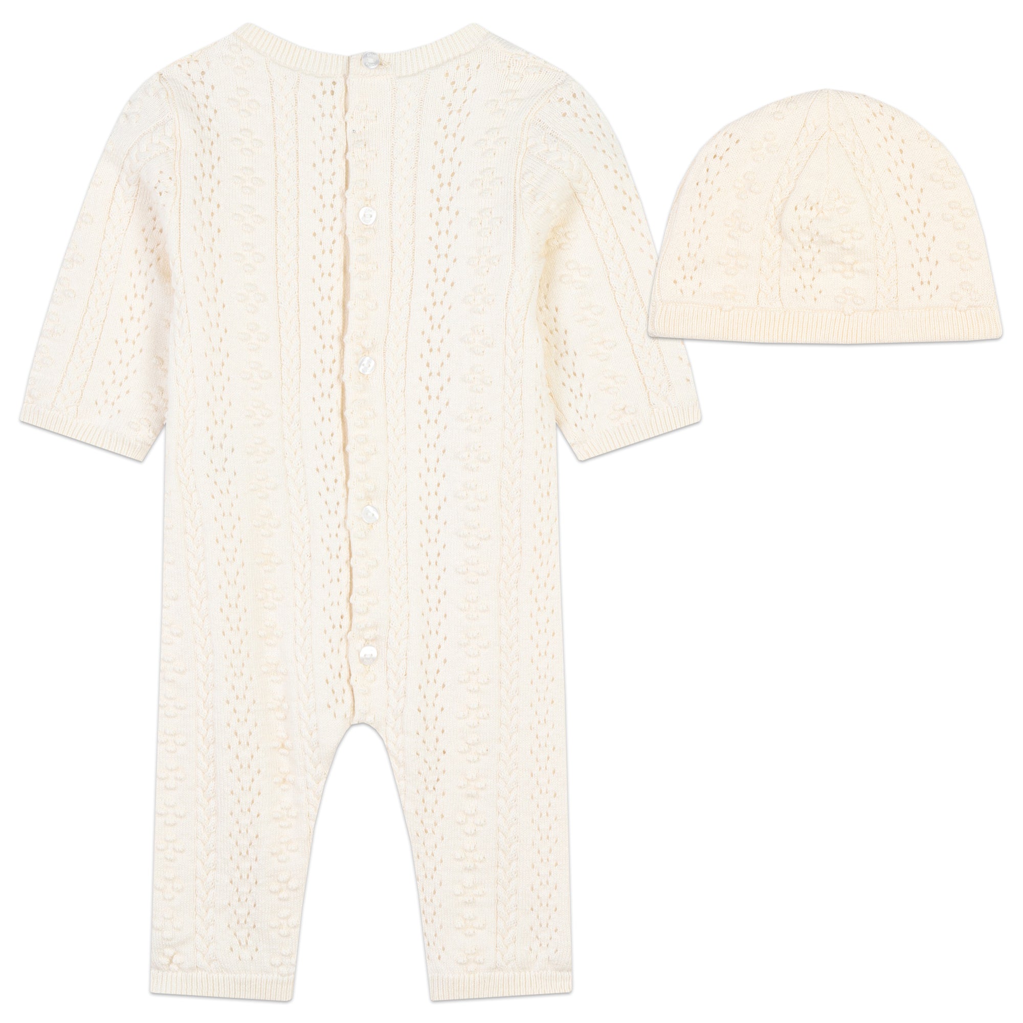 Baby Girls Beige Cotton Babysuit Set