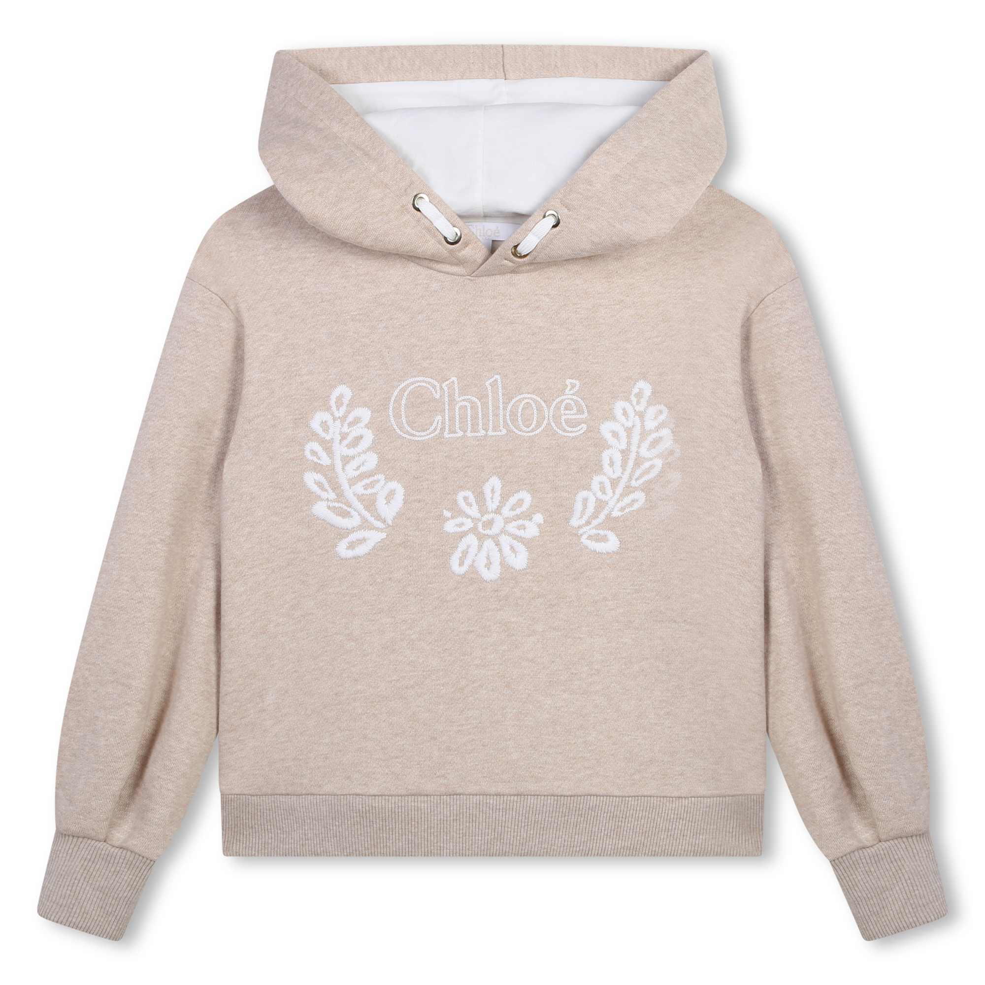 Girls Beige Embroidered Cotton Sweatshirt