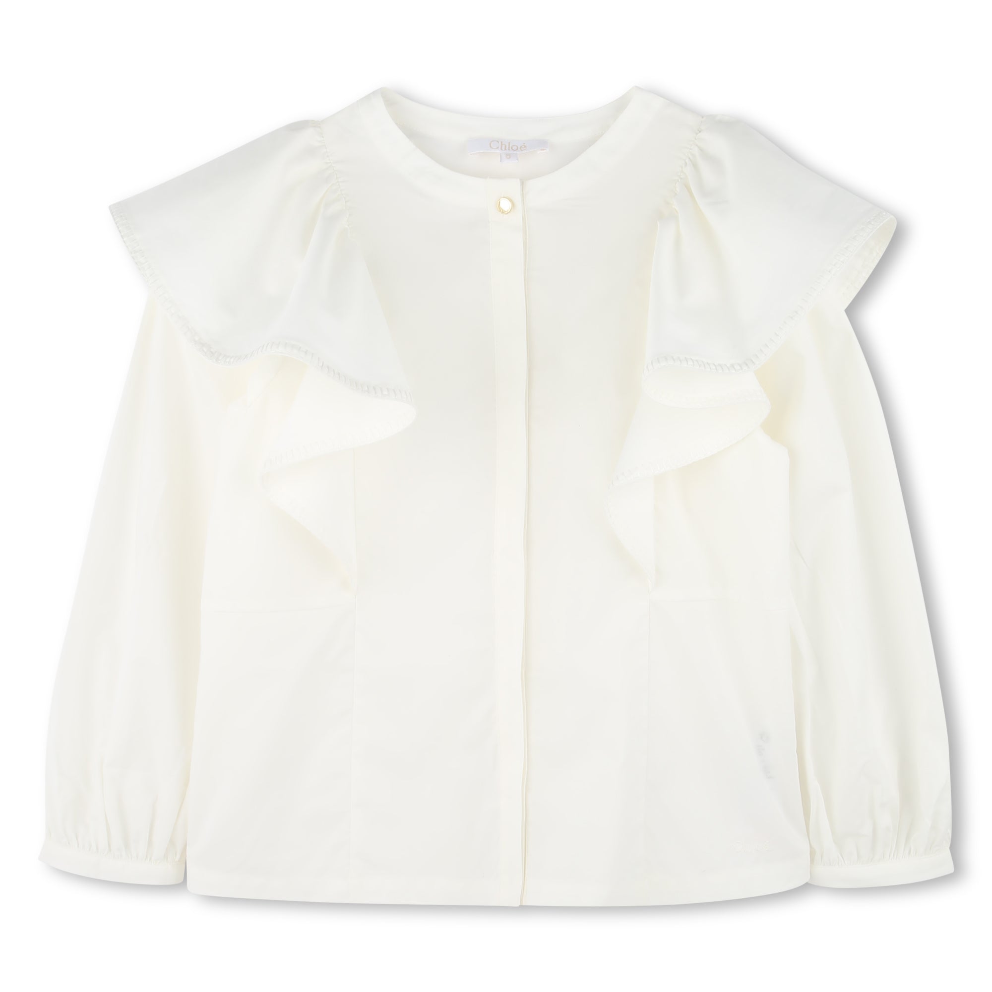 Girls White Ruffled Cotton Shirt