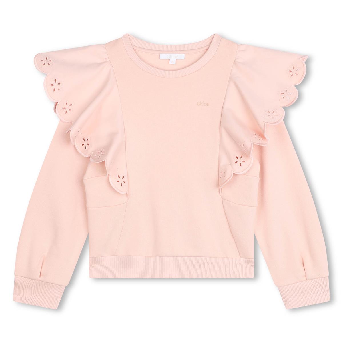 Girls Rose Ruffled Cotton Sweatshirt