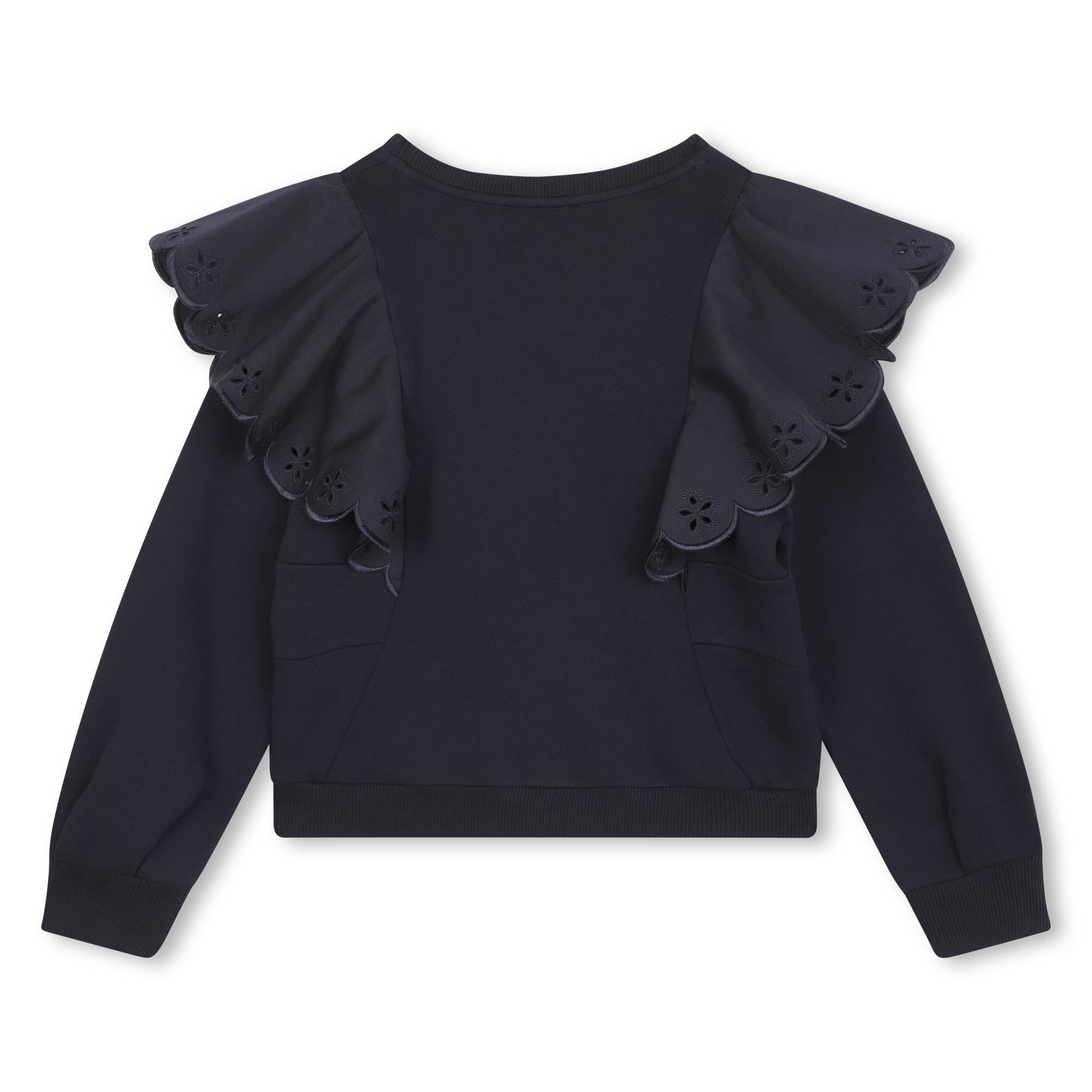 Girls Dark Blue Ruffled Cotton Sweatshirt