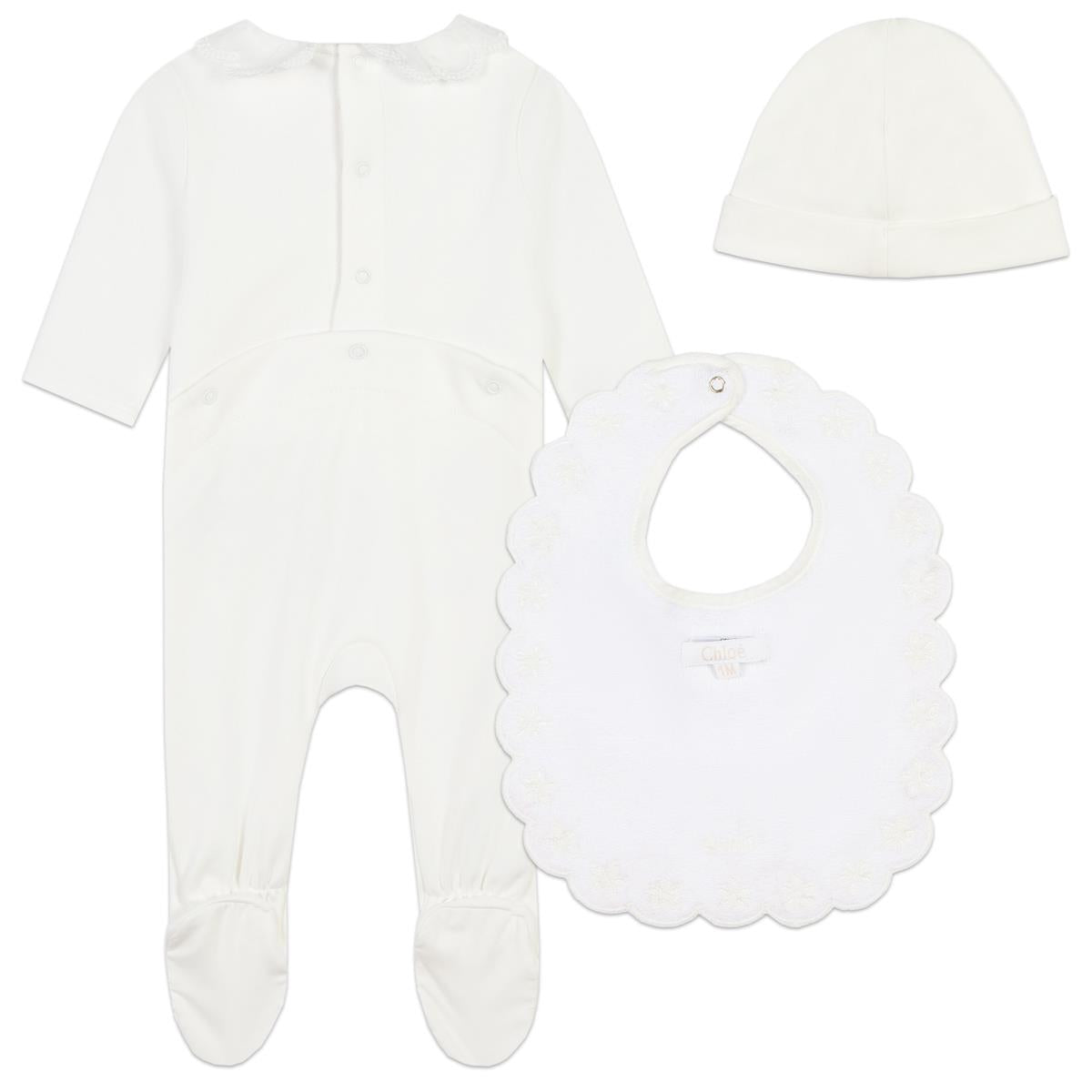 Baby Girls White Cotton Babysuit Set