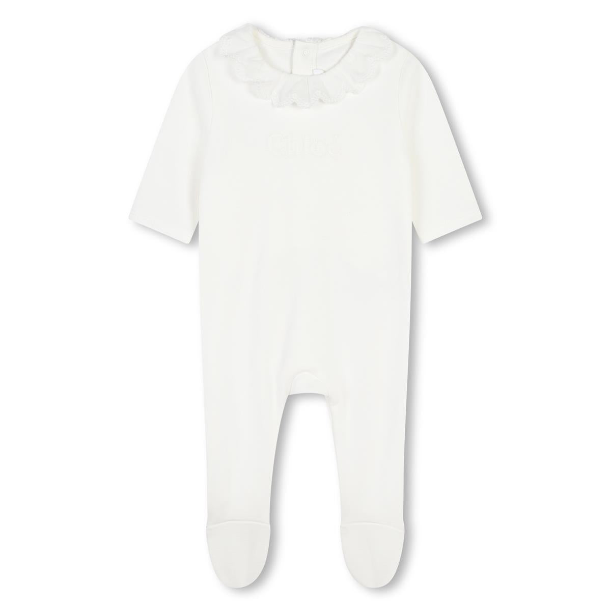 Baby Girls White Cotton Babysuit Set