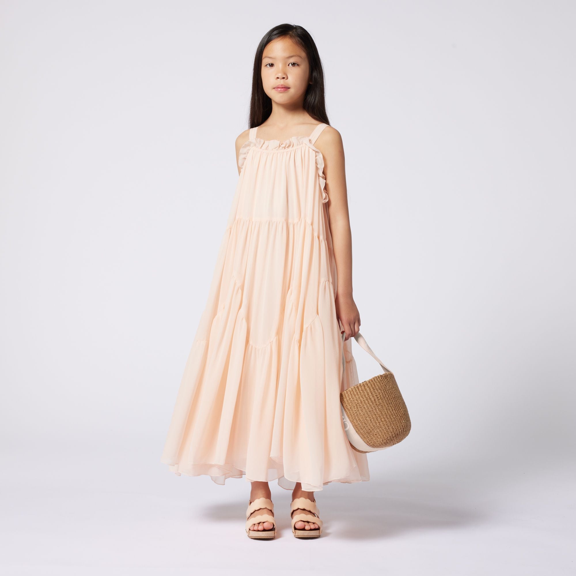 Girls Beige Woven Handbag(L17cmxH18cm)