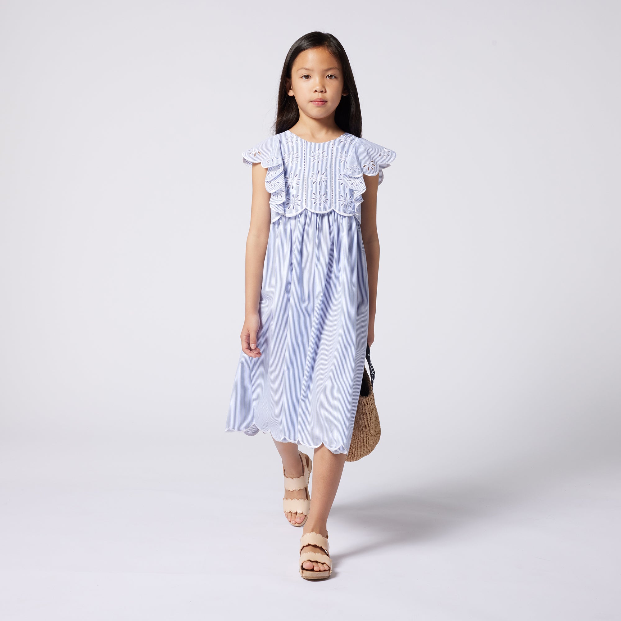 Girls Light Blue Stripes Cotton Dress