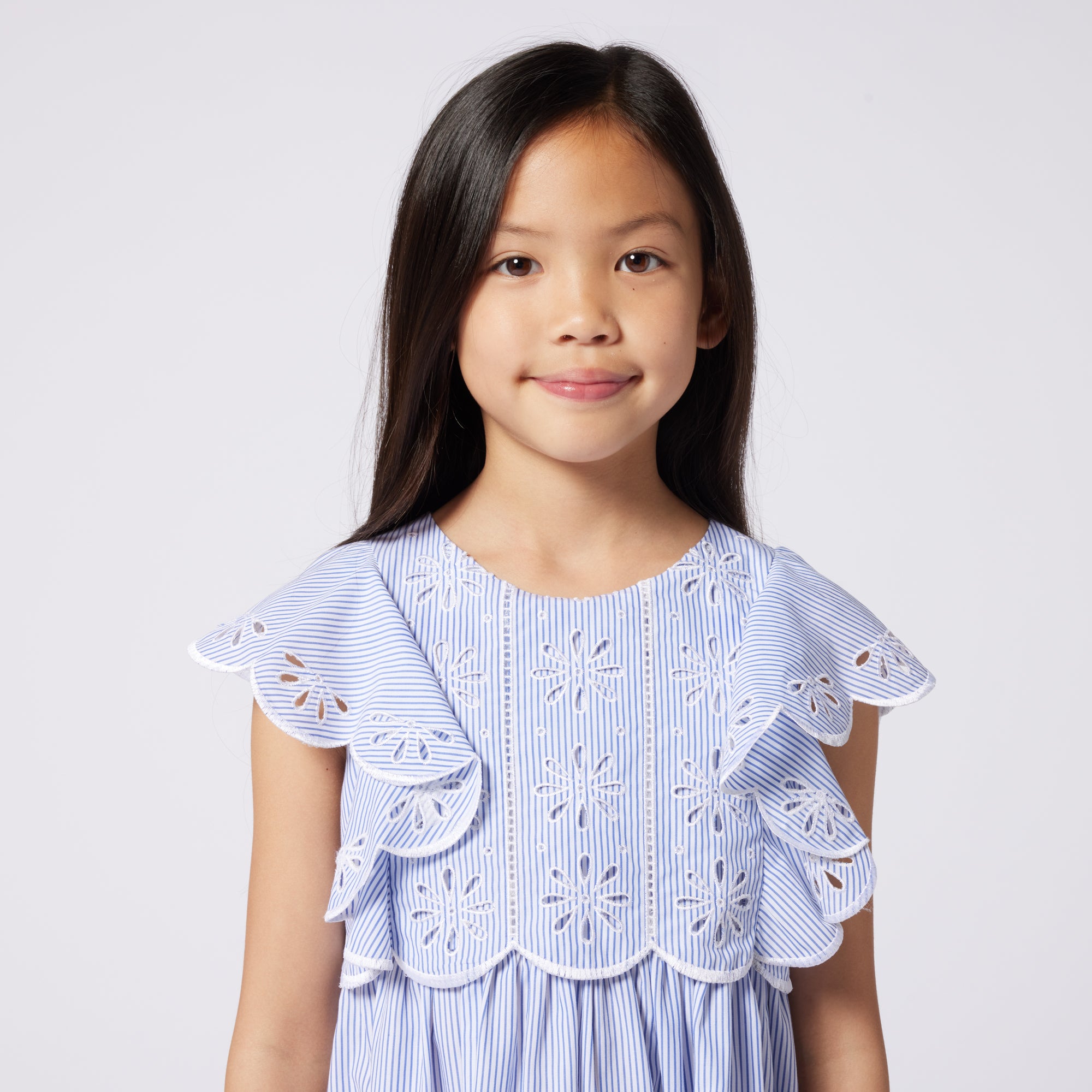 Girls Light Blue Stripes Cotton Dress