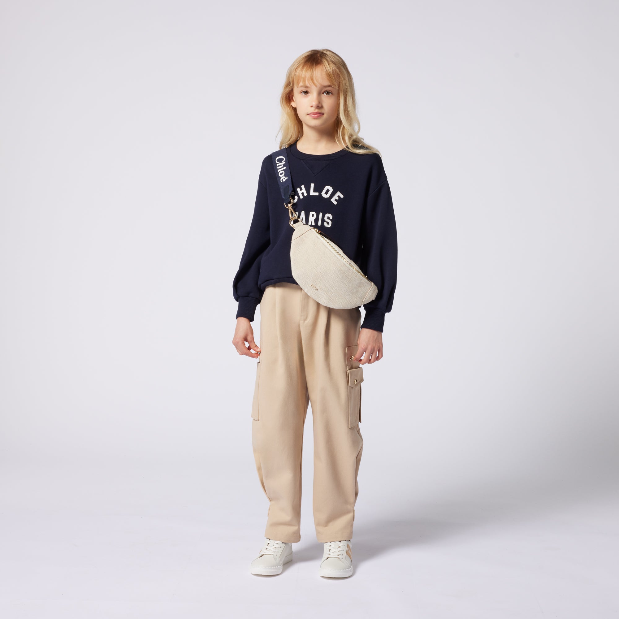 Girls Dark Blue Logo Cotton Sweatshirt