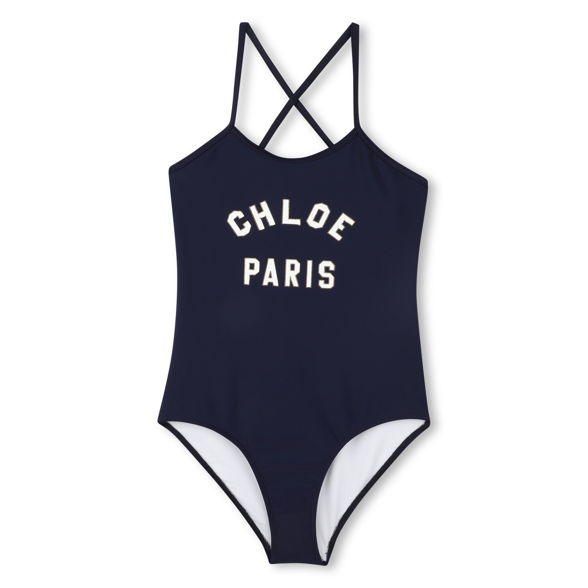 Girls Dark Blue Logo Swimsuit