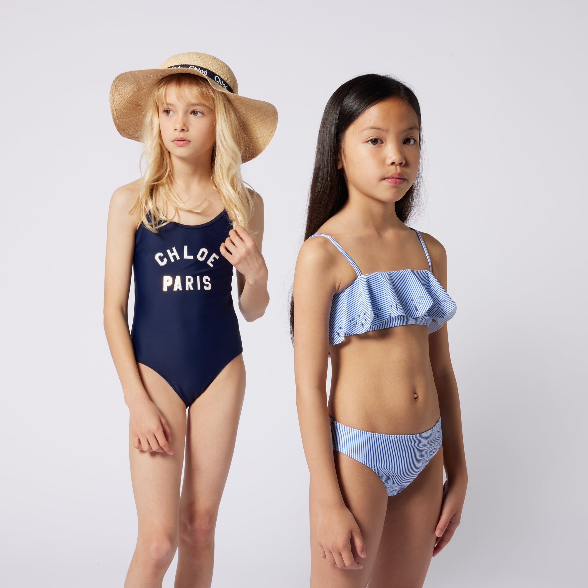 Girls Dark Blue Logo Swimsuit