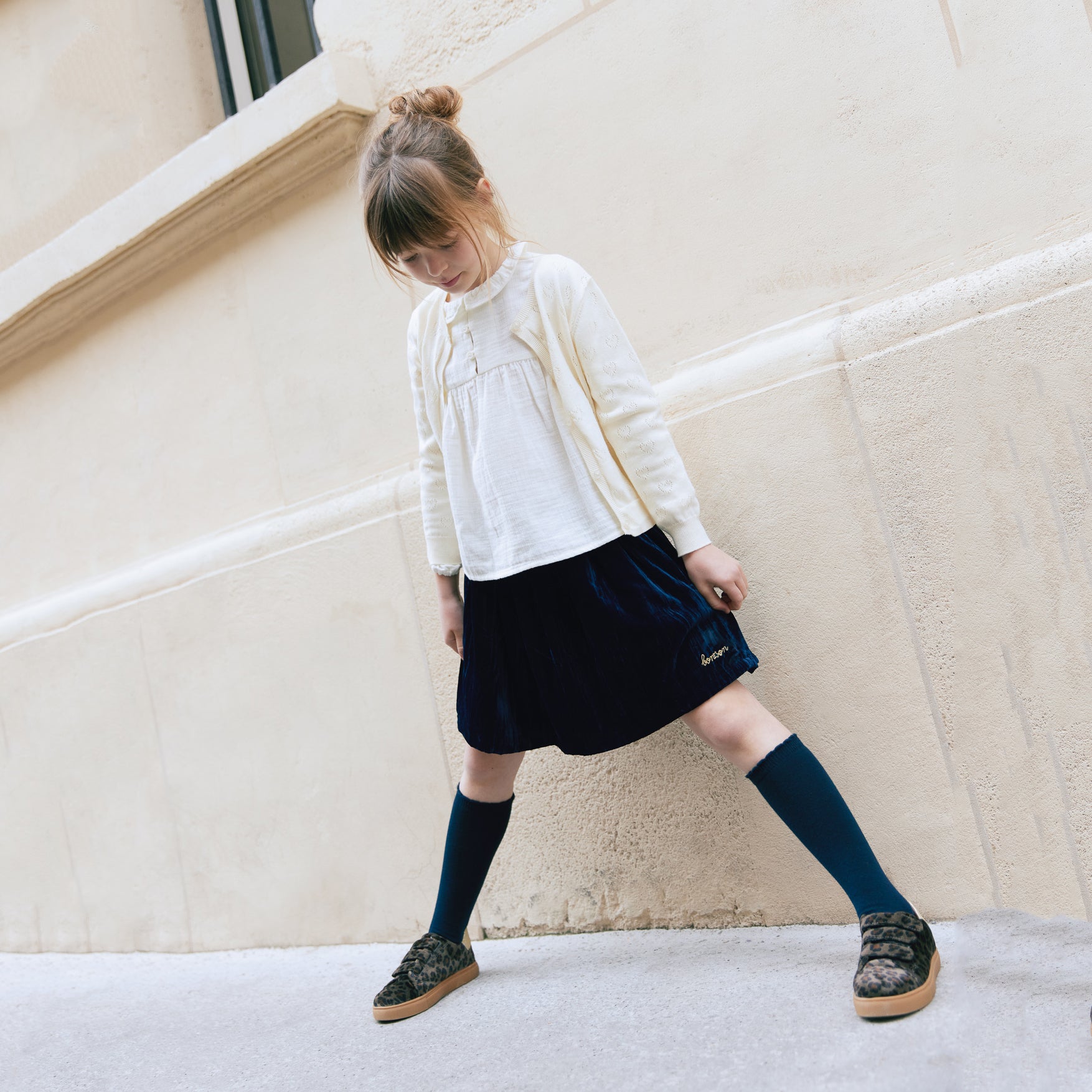 Girls Navy Velvet Skirt