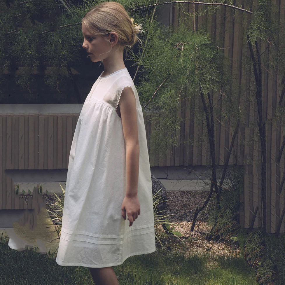 Girls White Cotton Dress