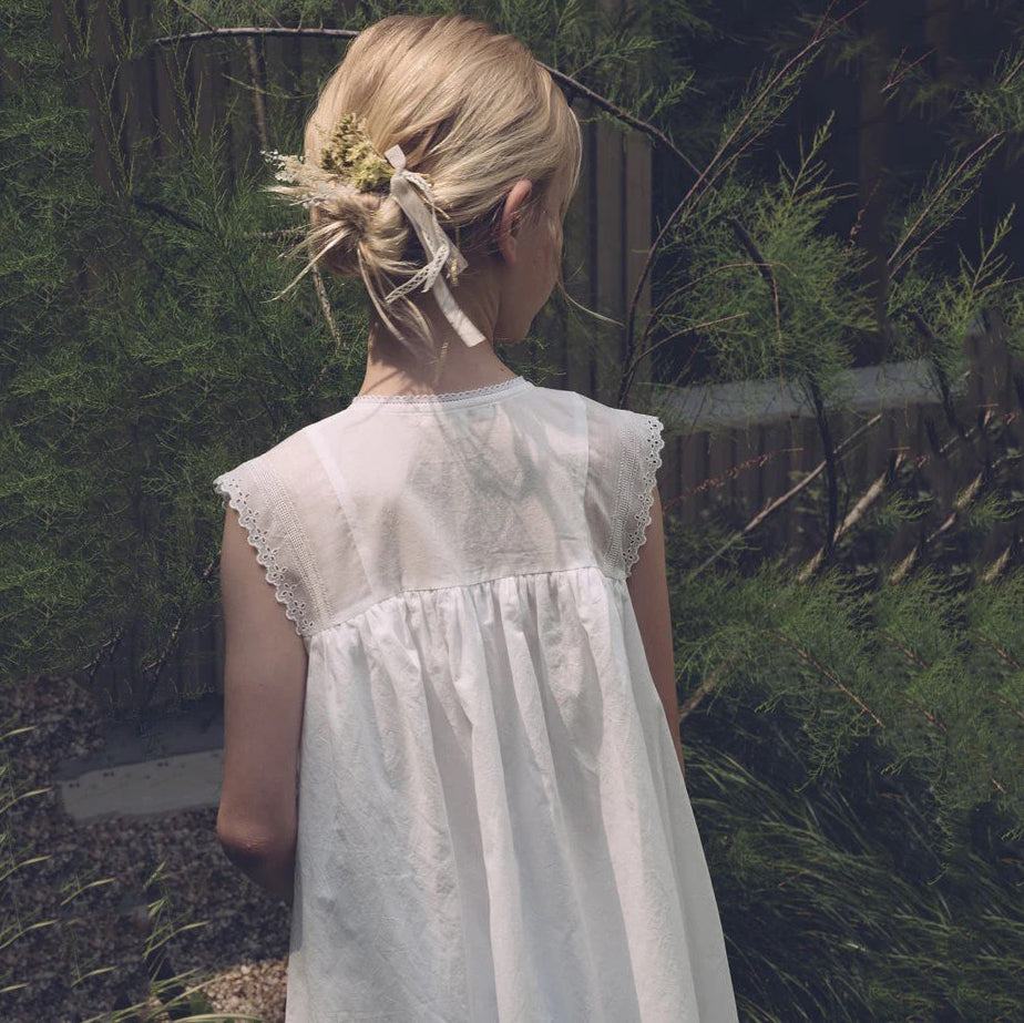 Girls White Cotton Dress