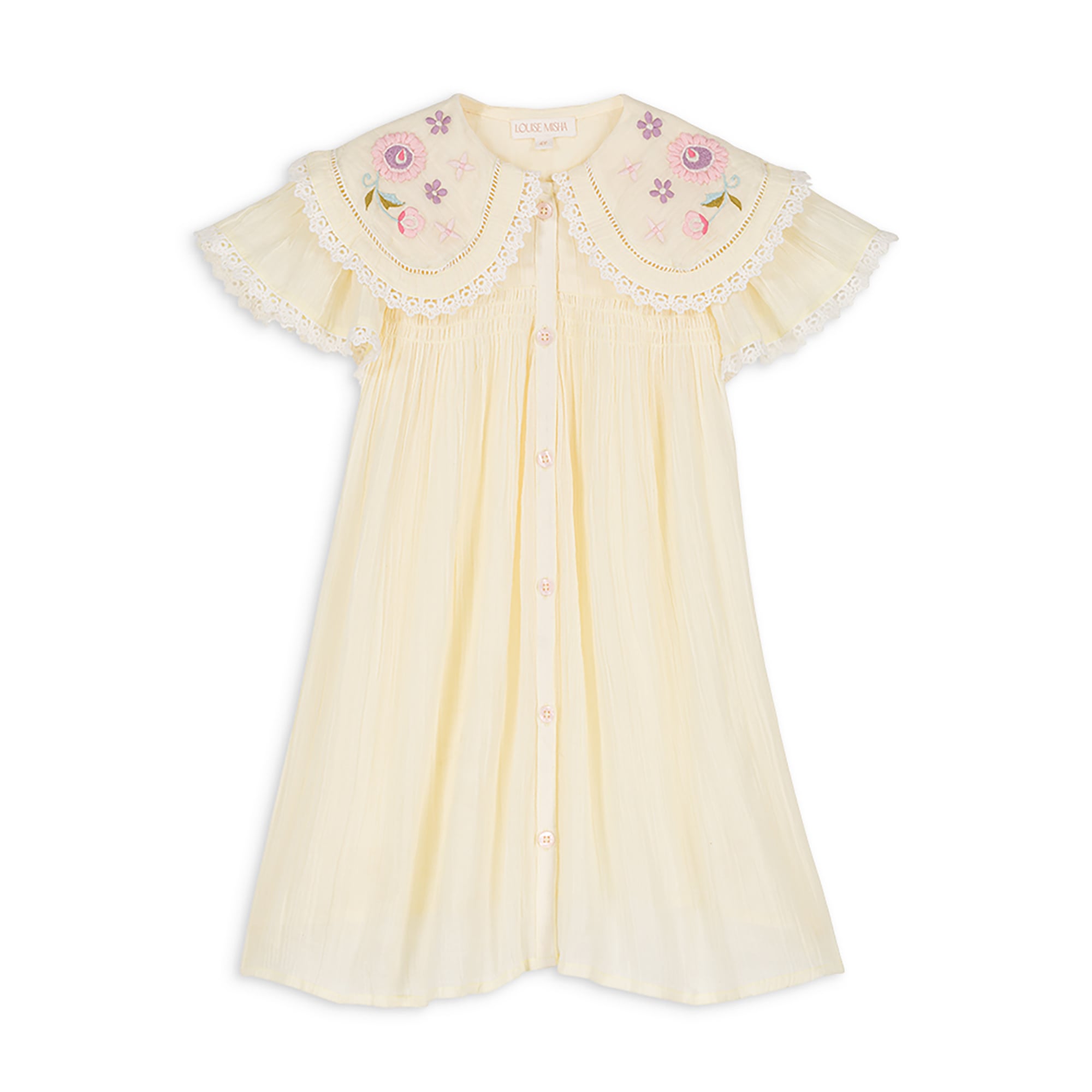 Girls Yellow Embroidered Cotton Dress