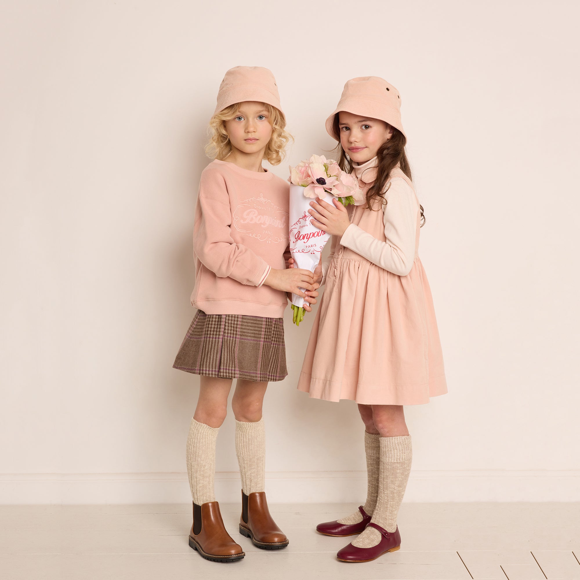 Girls Camel Check Wool Skirt