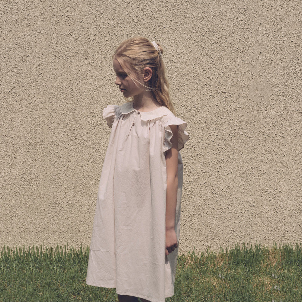 Girls Doll Collar Pink Cotton Dress