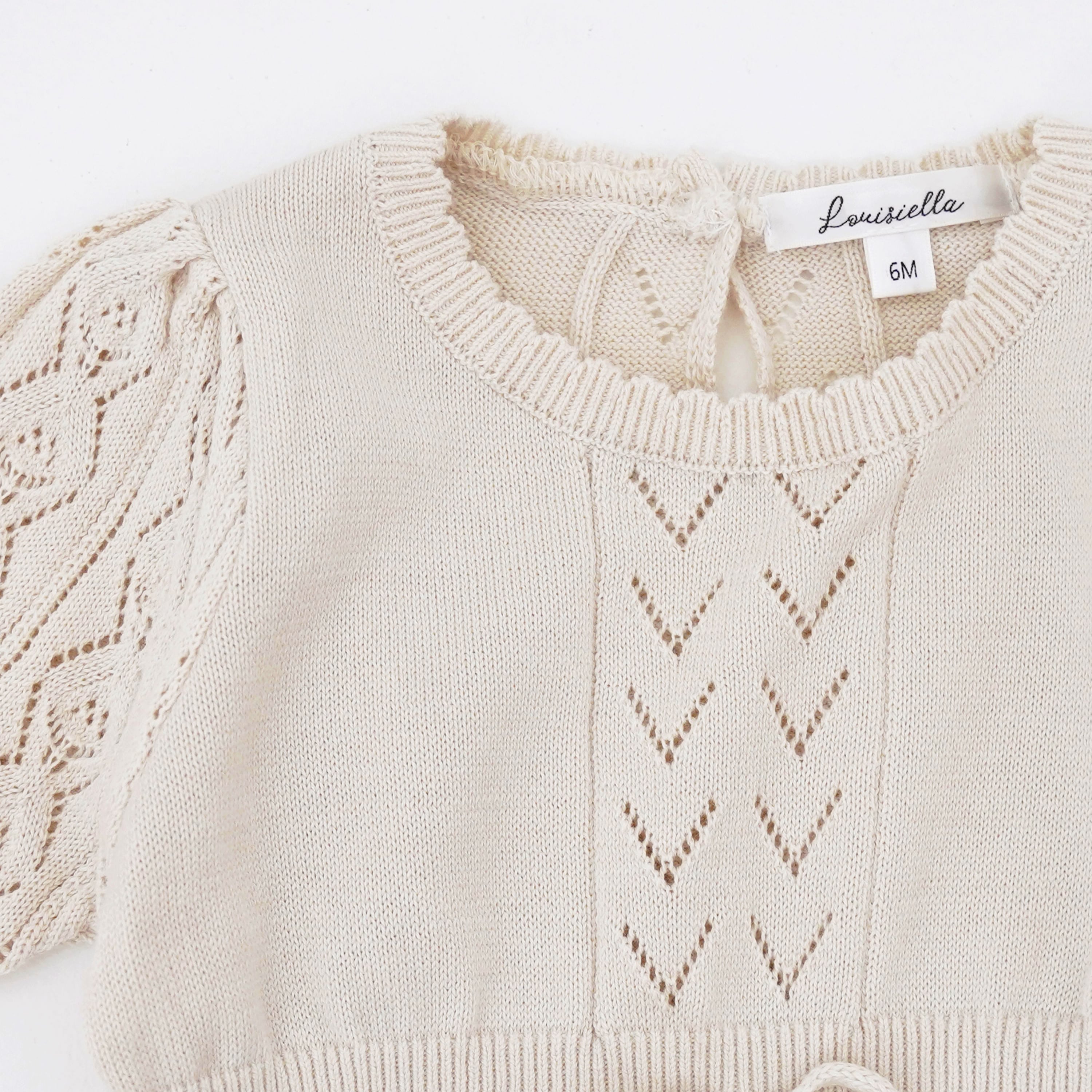 Baby Girls Beige Cotton Knit Babysuit