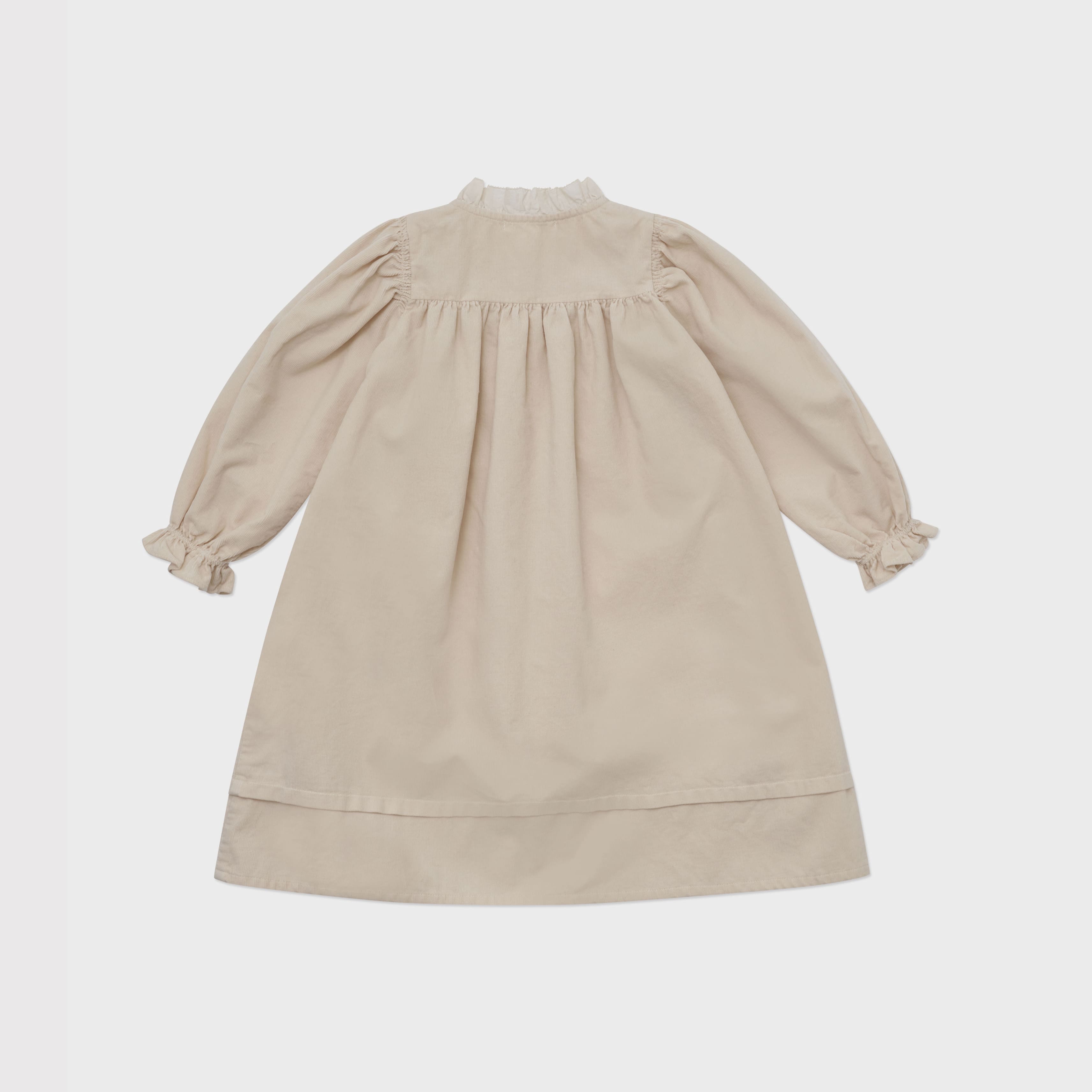 Girls Beige Embroidered Corduroy Dress