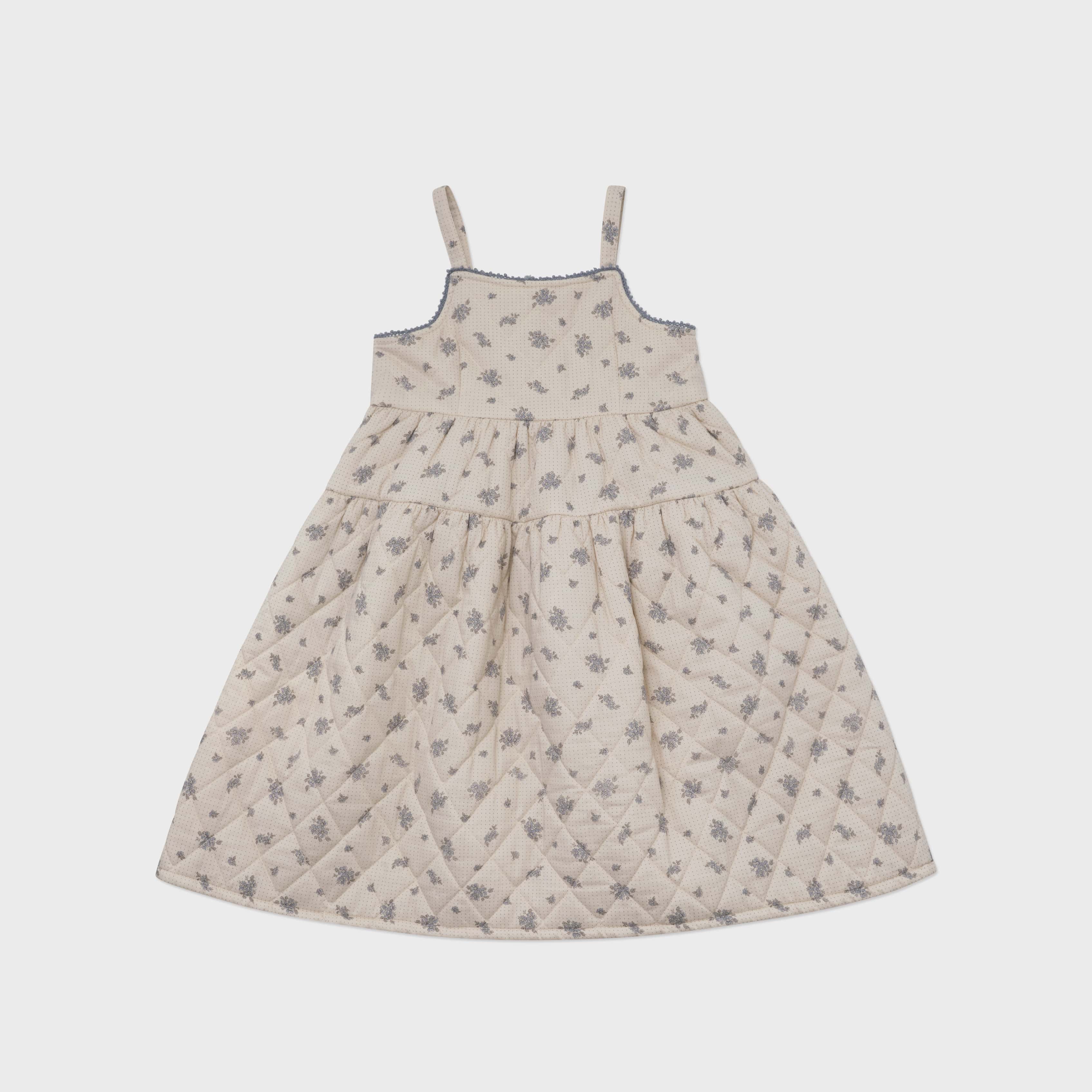 Girls Beige Floral Padded Dress