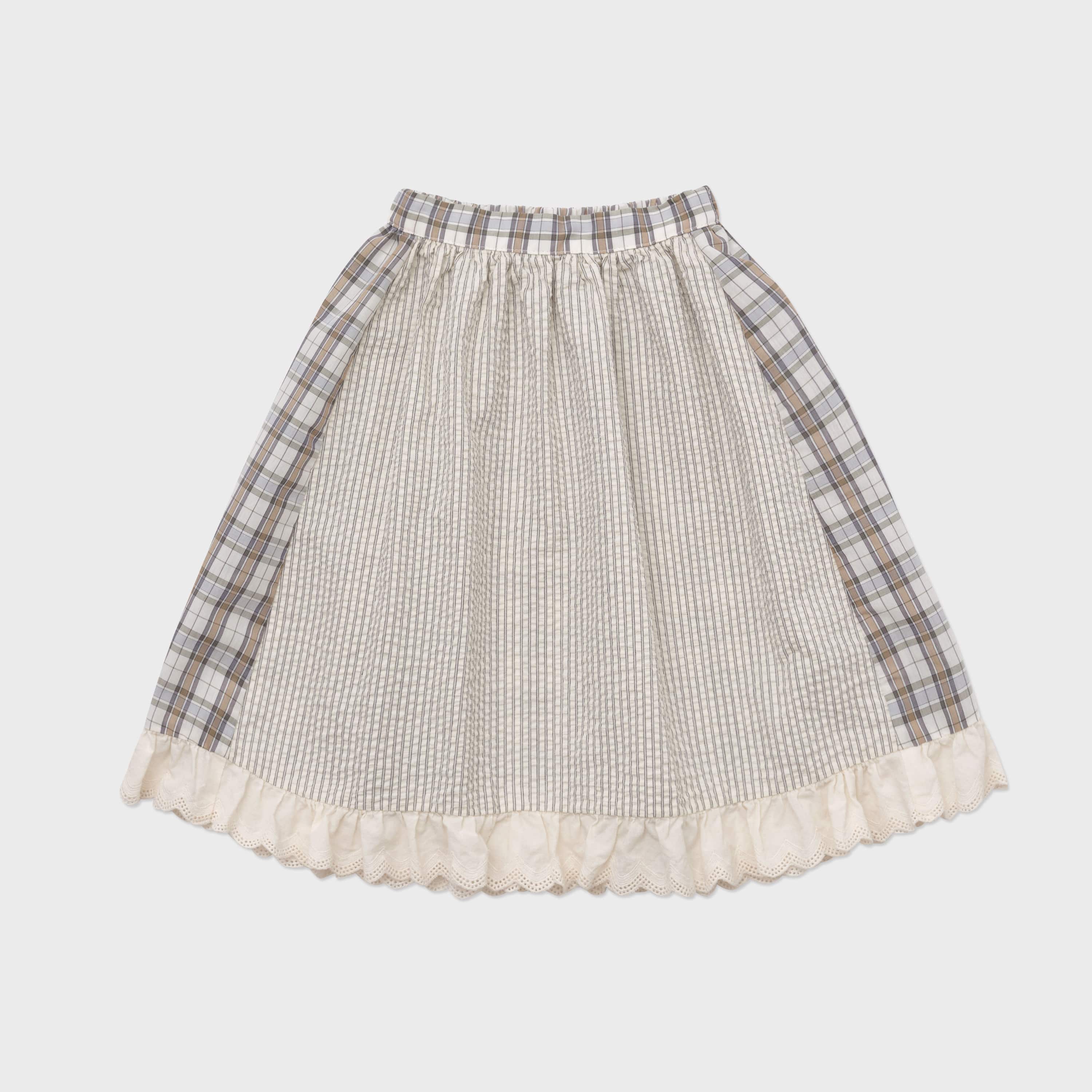 Girls Brown Check Splicing Skirt